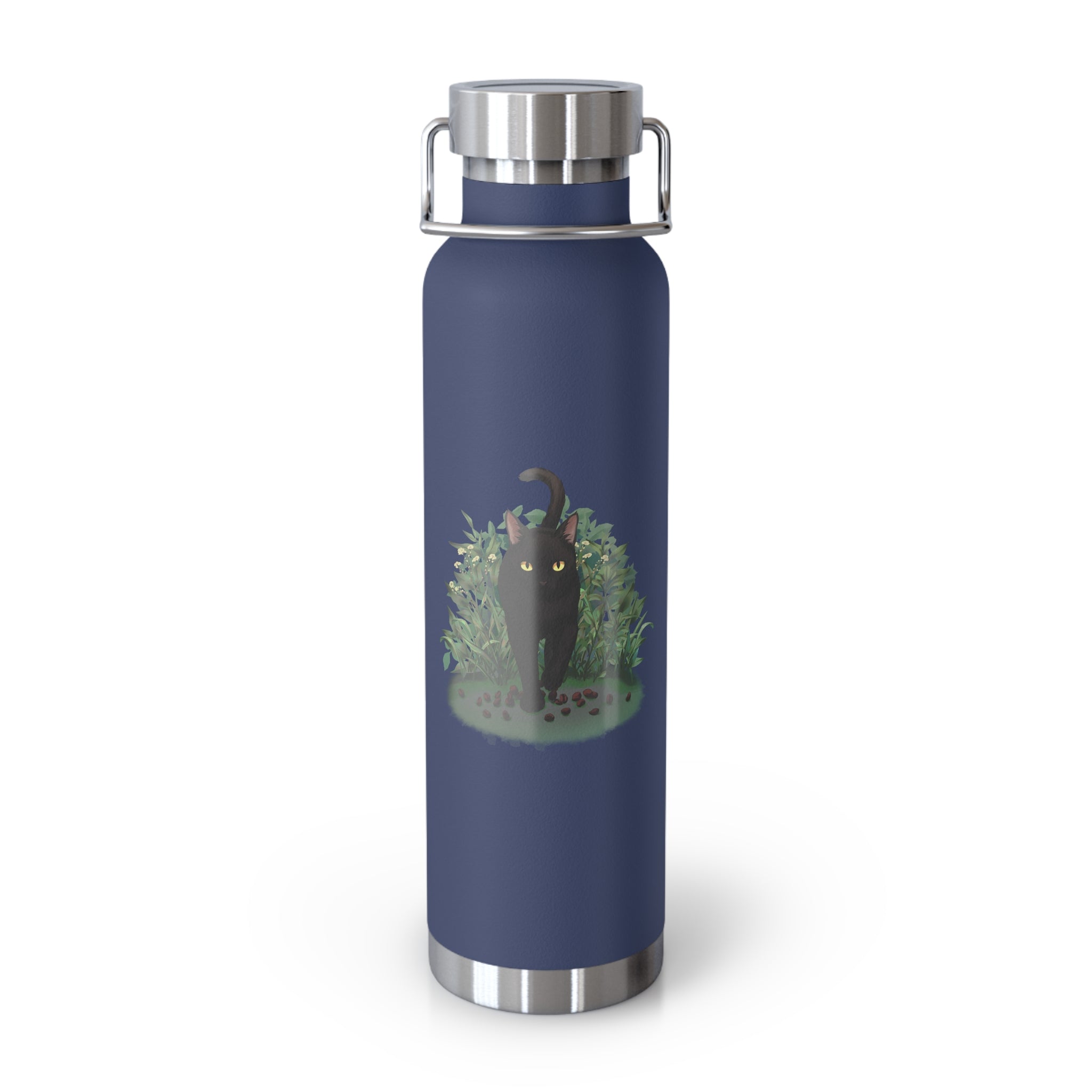 Black Mysterious Black Cat in Bushes 22oz Copper Vacuum Insulated Bottle