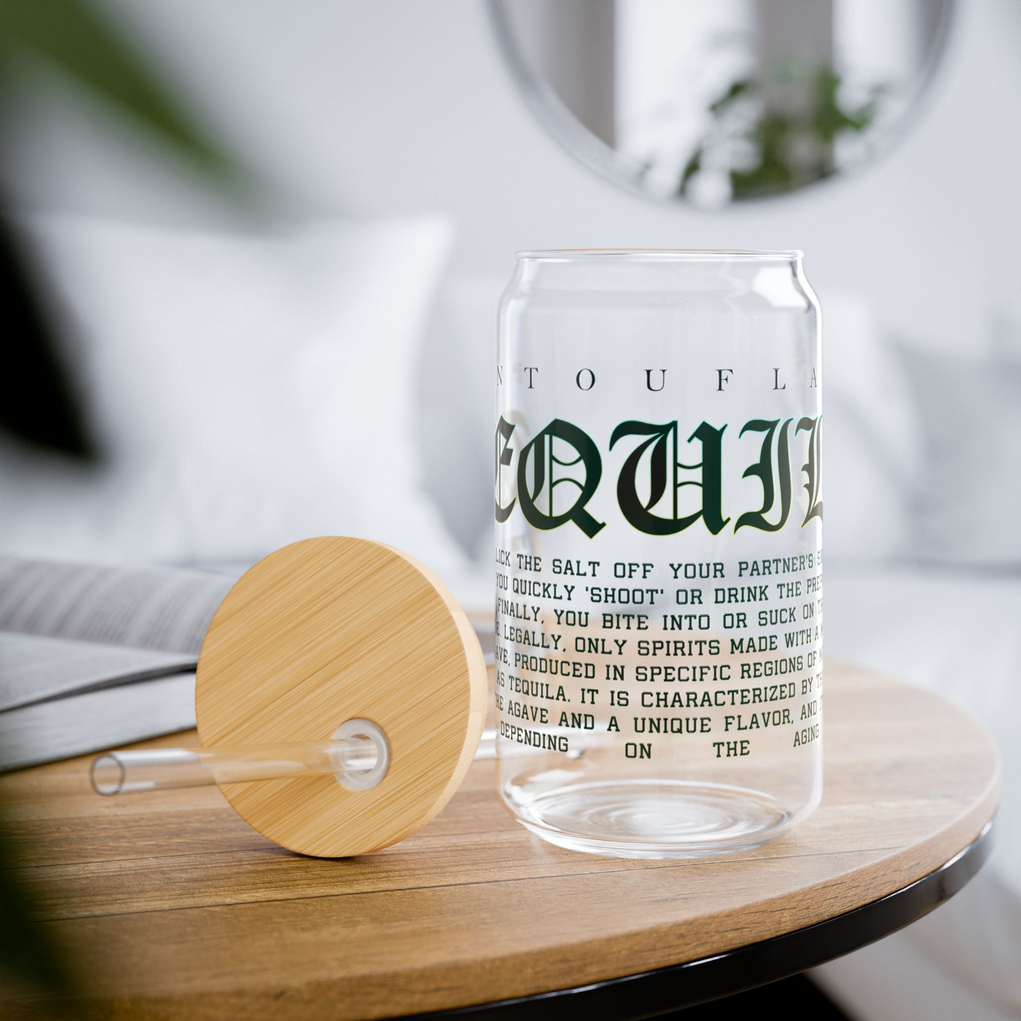 Clear Tequila Guide Typography 16oz Tempered Glass Sipper Cup