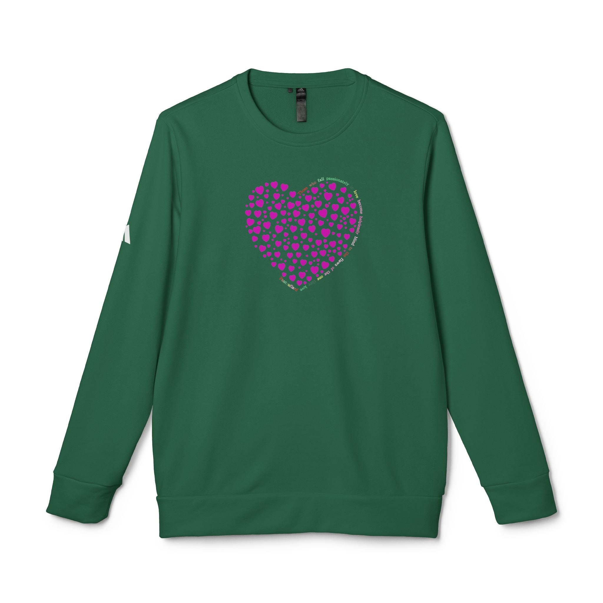 Sudadera unisex Adidas® con cuello redondo y diseño de corazón rosa