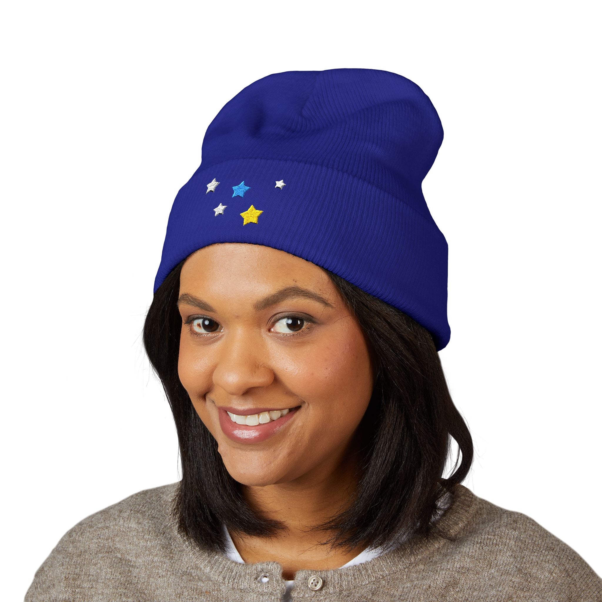 Unisex Cassiopeia Star Embroidered Acrylic Cuffed Beanie