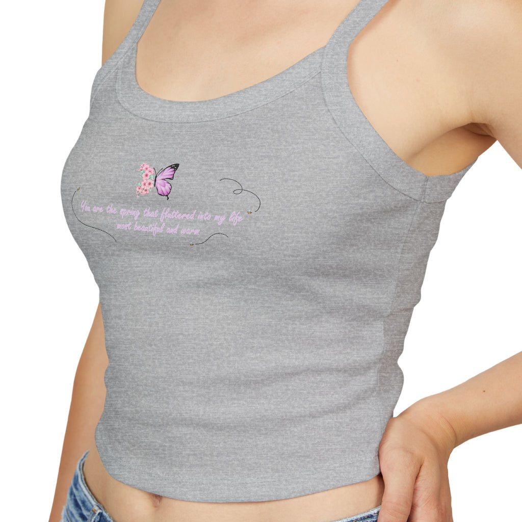 Women's Pink Floral Butterfly Spring Quote Cotton Blend Spaghetti Strap Tank Top