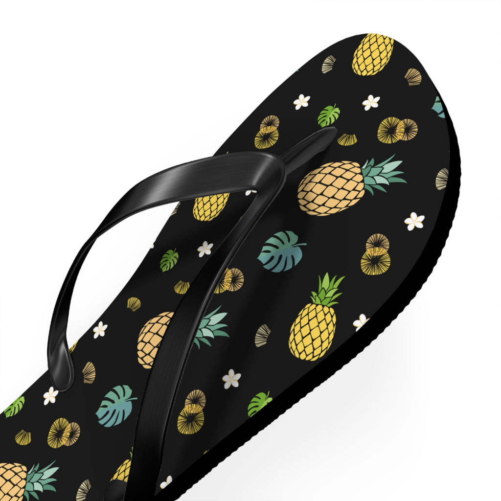 Unisex Black Pineapple Tropical Pattern EVA Polyester Flip Flops