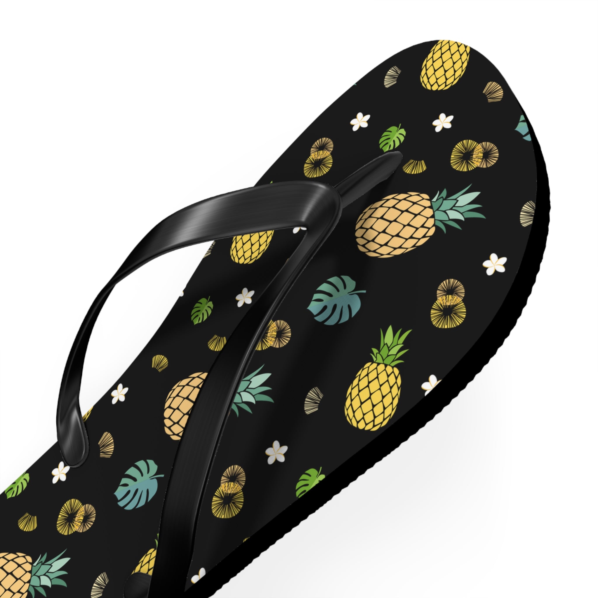Unisex Black Pineapple Tropical Pattern EVA Polyester Flip Flops