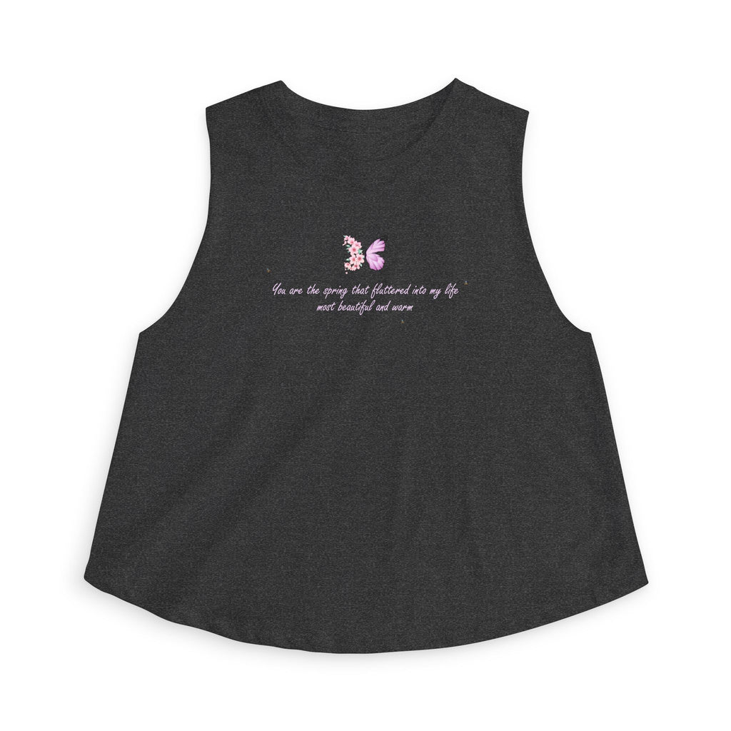 Women's Black Floral Butterfly Spring Quote Cotton Blend Crop Top