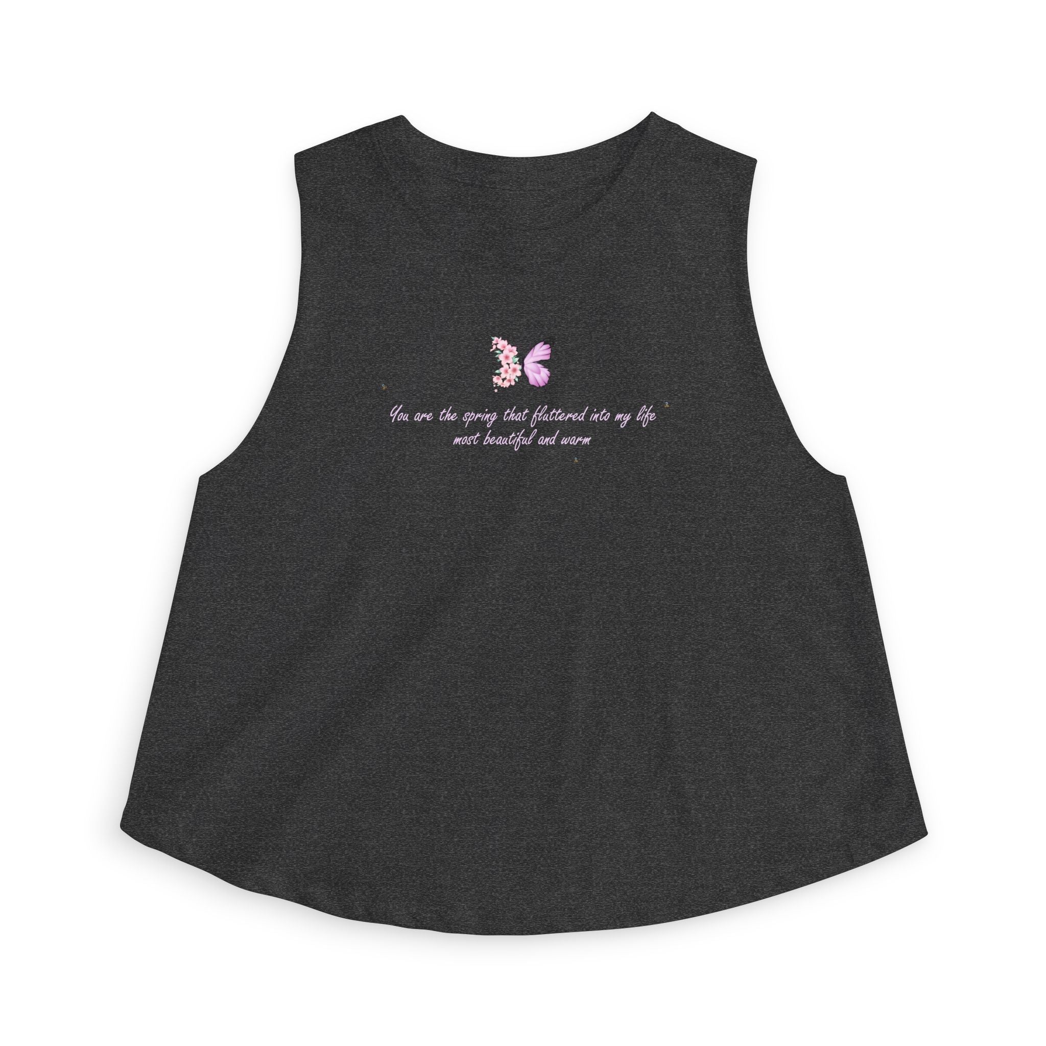 Women's Black Floral Butterfly Spring Quote Cotton Blend Crop Top