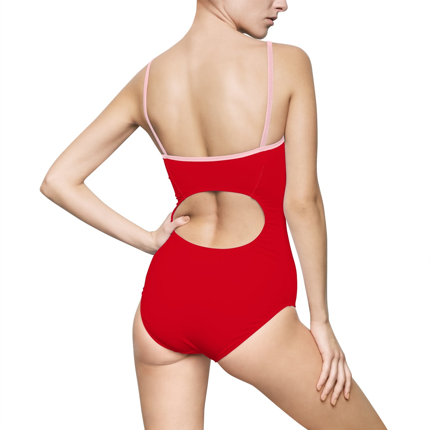 Women's One Piece Swimsuit (Red heart on bright red background)