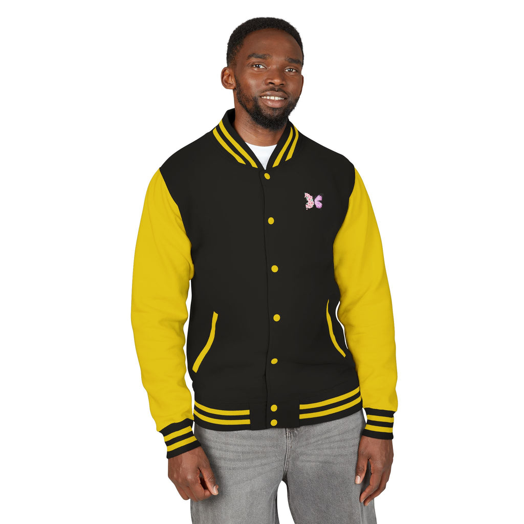 Unisex Navy Blue Floral Butterfly Spring Quote Cotton Blend Letterman Jacket