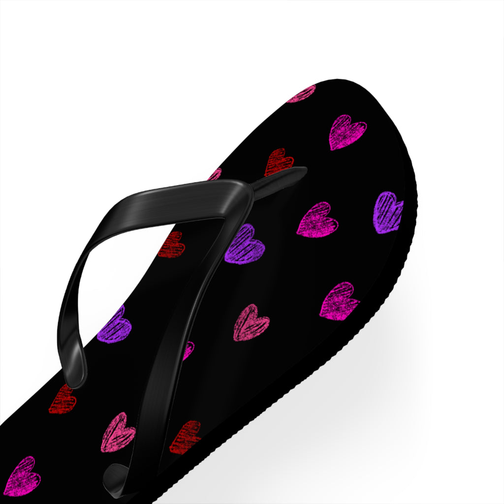 Unisex Black Colorful Hand Drawn Heart Pattern EVA Polyester Flip Flops
