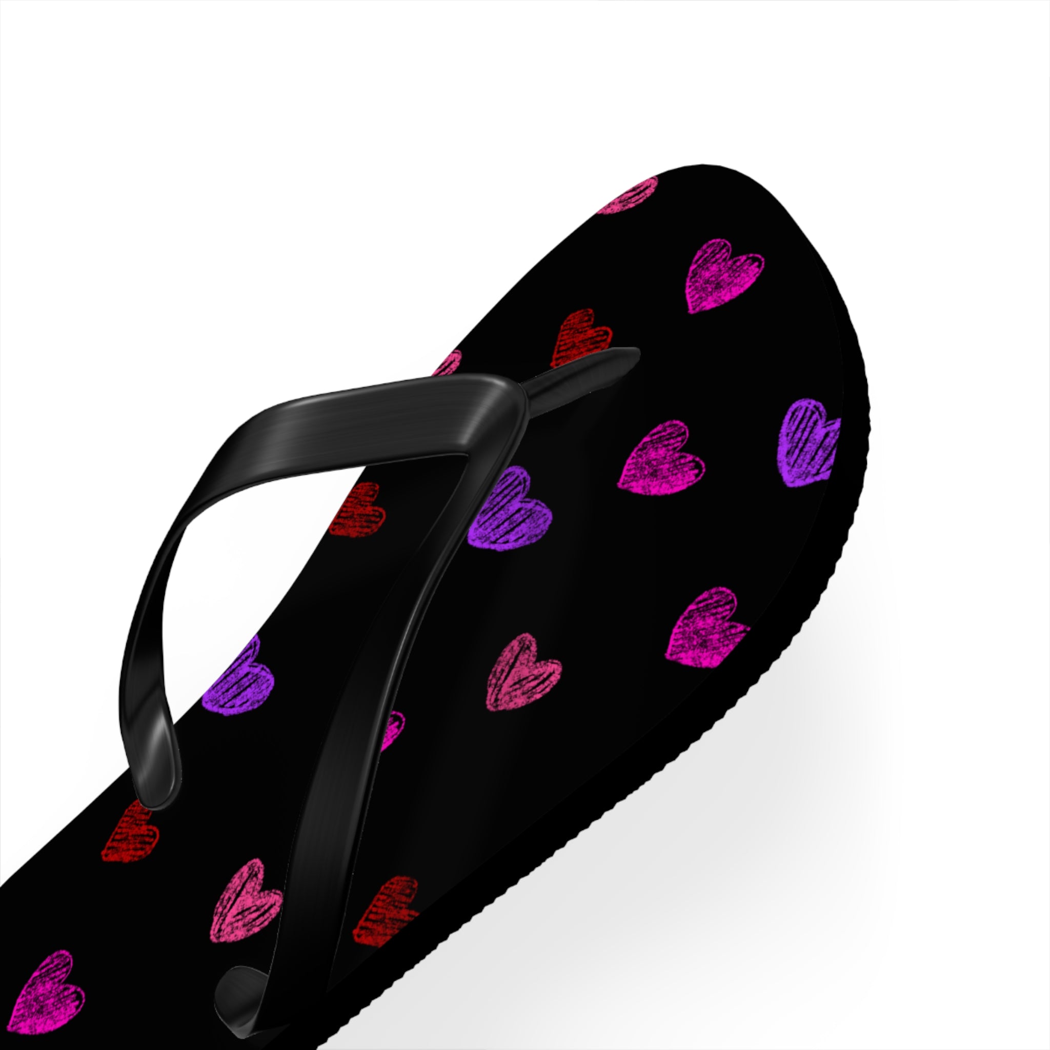 Unisex Black Colorful Hand Drawn Heart Pattern EVA Polyester Flip Flops