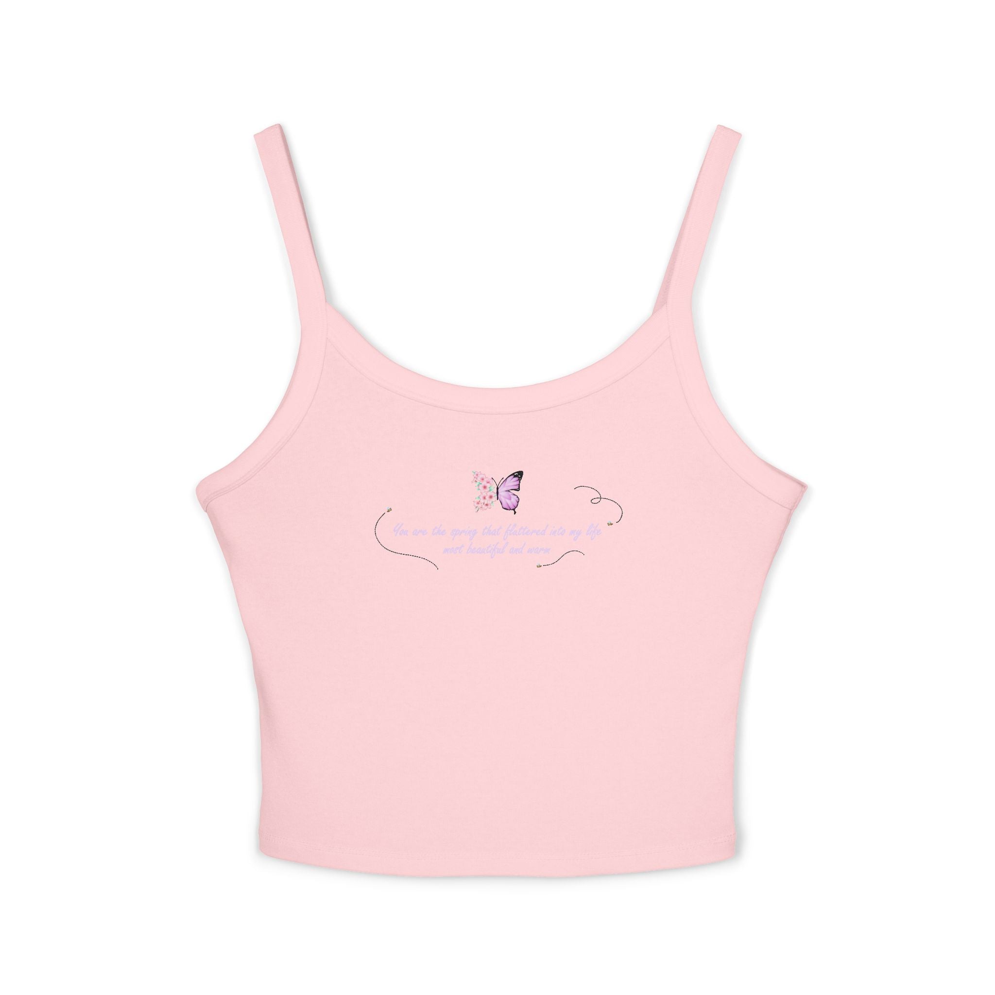 Women's Pink Floral Butterfly Spring Quote Cotton Blend Spaghetti Strap Tank Top