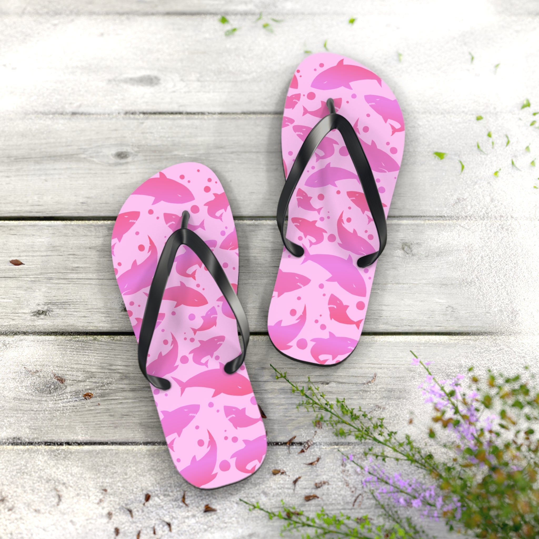 Unisex Pink Shark Silhouette Pattern EVA Polyester Flip Flops