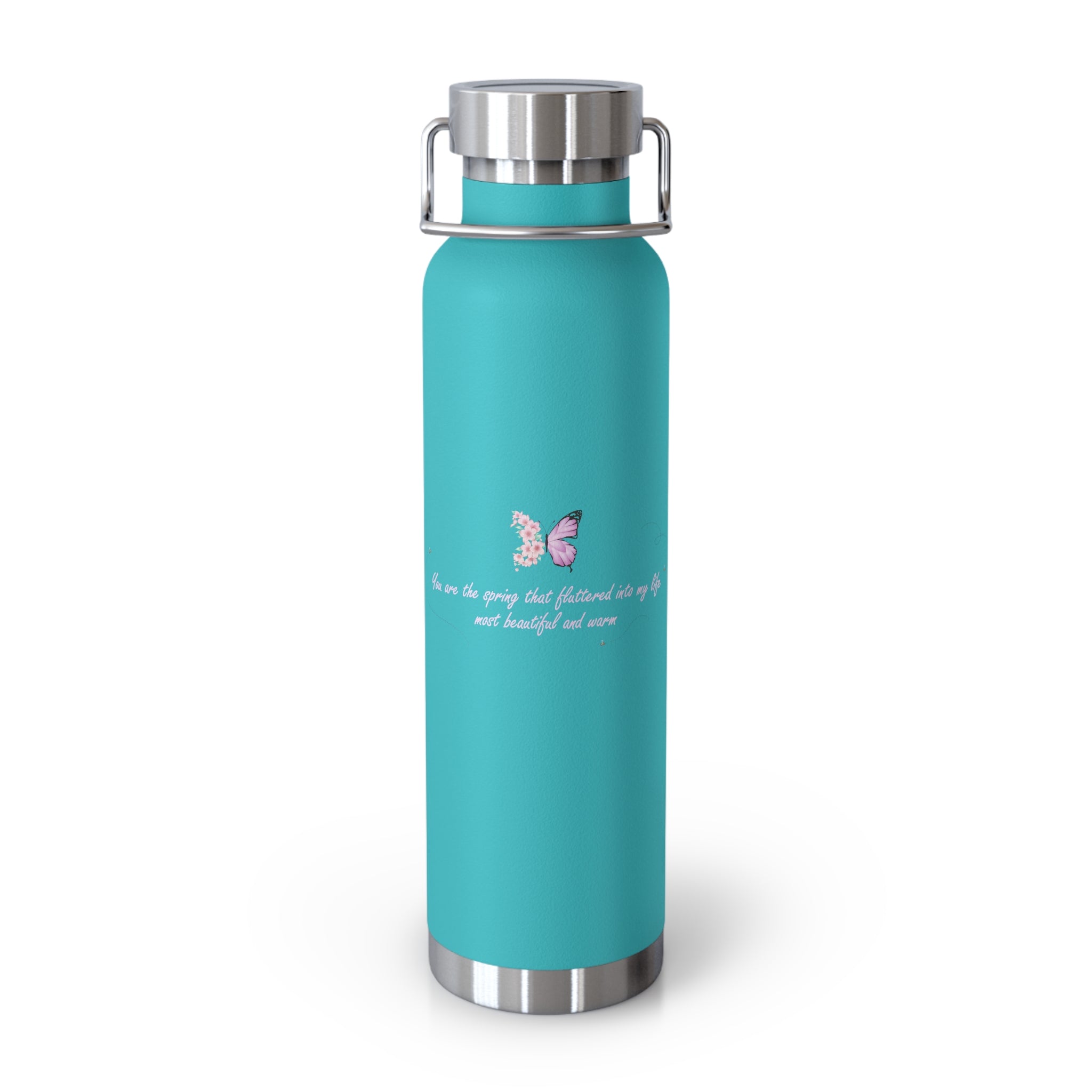 Navy Blue Romantic Floral Butterfly Quote 22oz Copper Vacuum Insulated Bottle