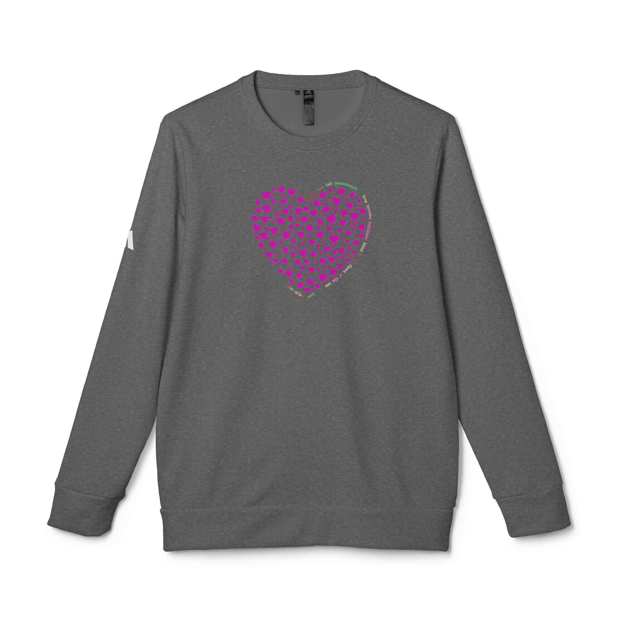 Sudadera unisex Adidas® con cuello redondo y diseño de corazón rosa
