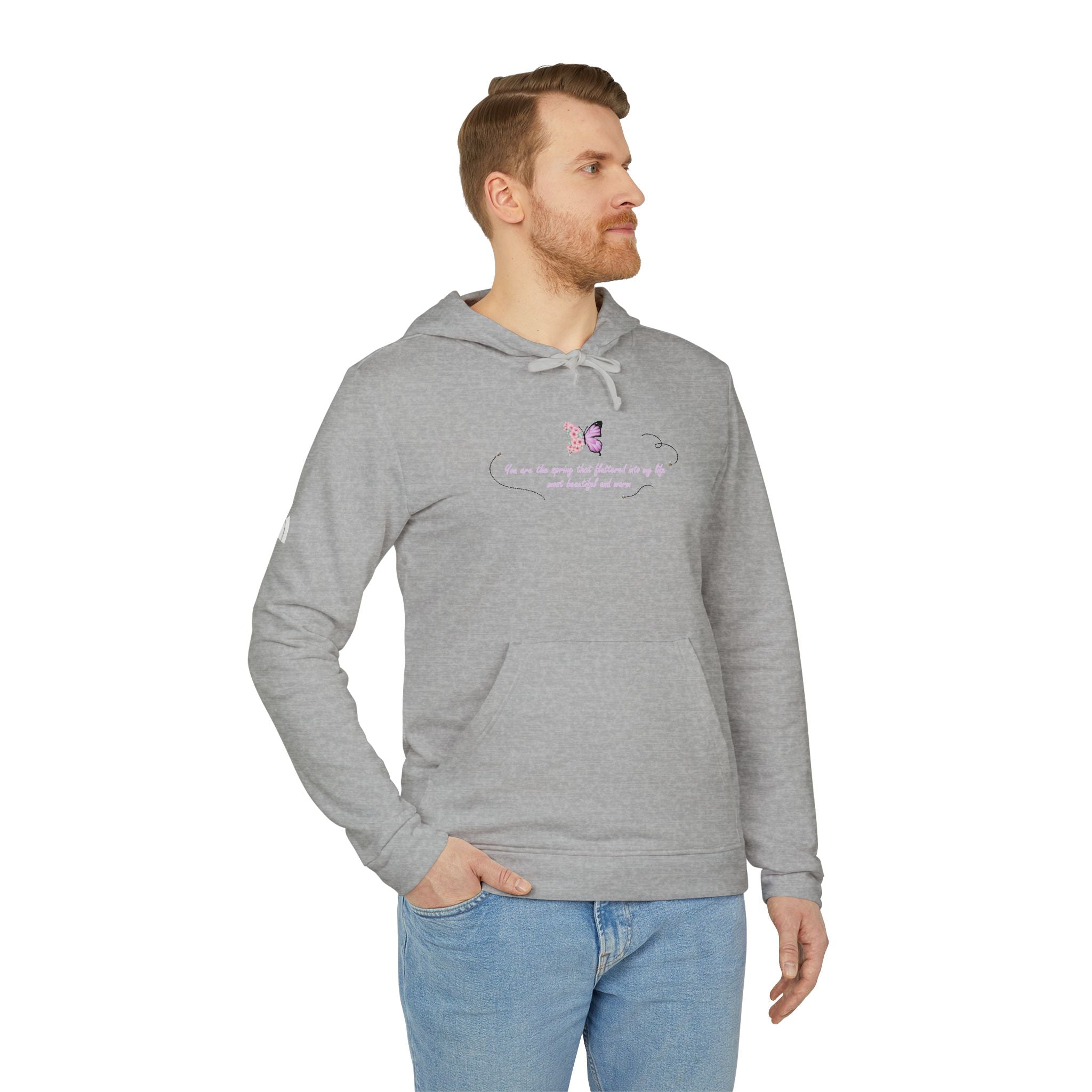 Unisex White Floral Butterfly Spring Quote BCI Cotton Adidas Hoodie