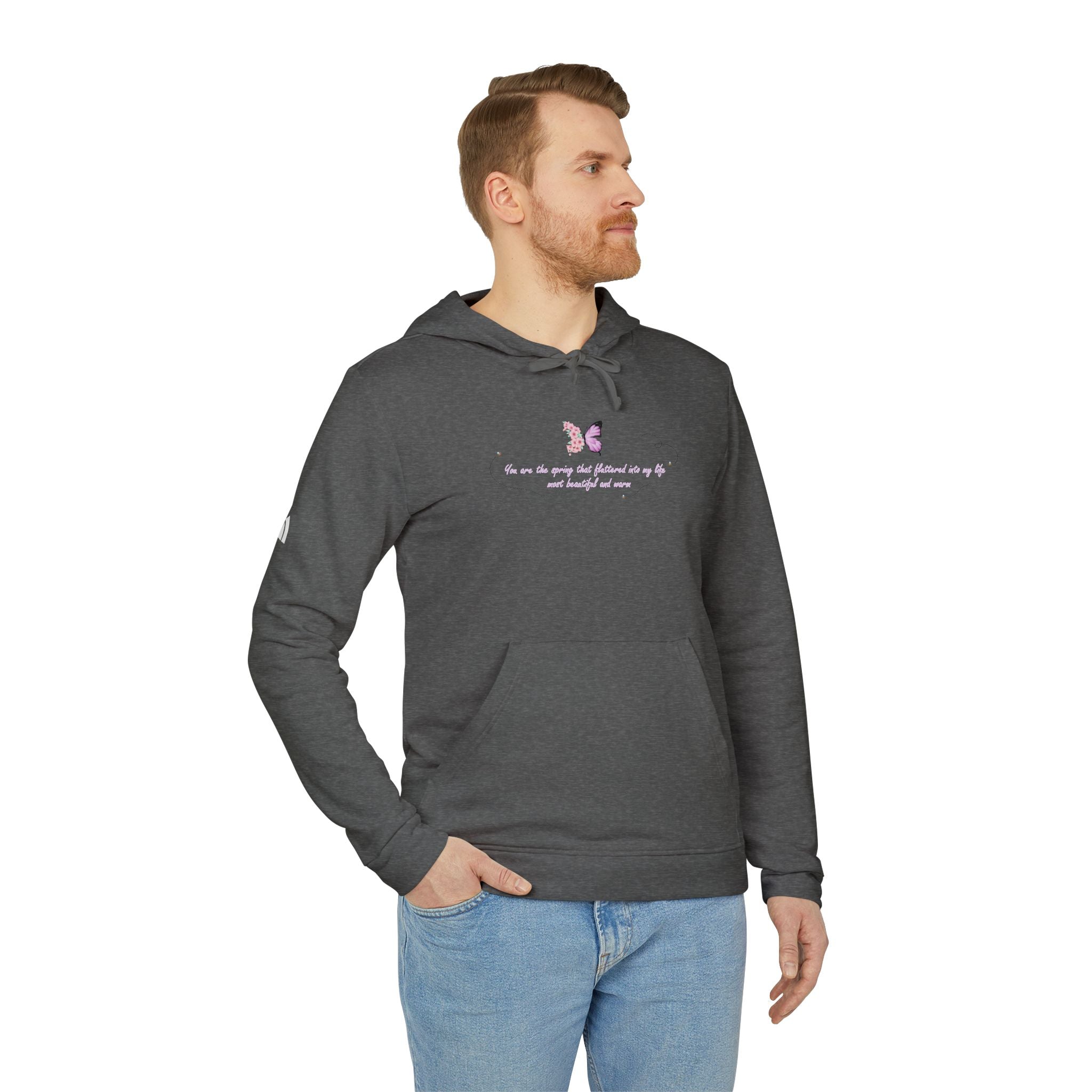Unisex White Floral Butterfly Spring Quote BCI Cotton Adidas Hoodie