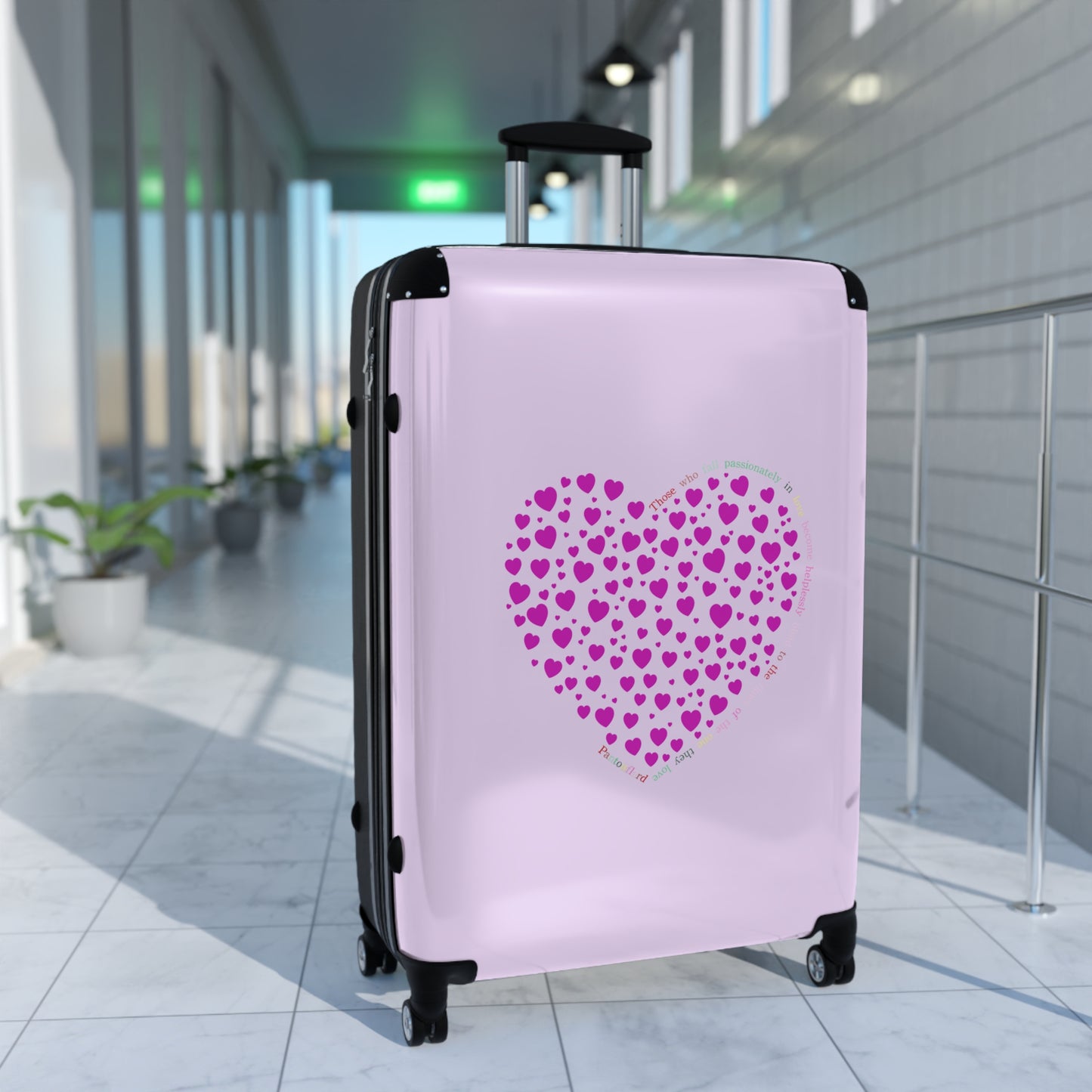Pink Heart Design Suitcase, Travel Luggage