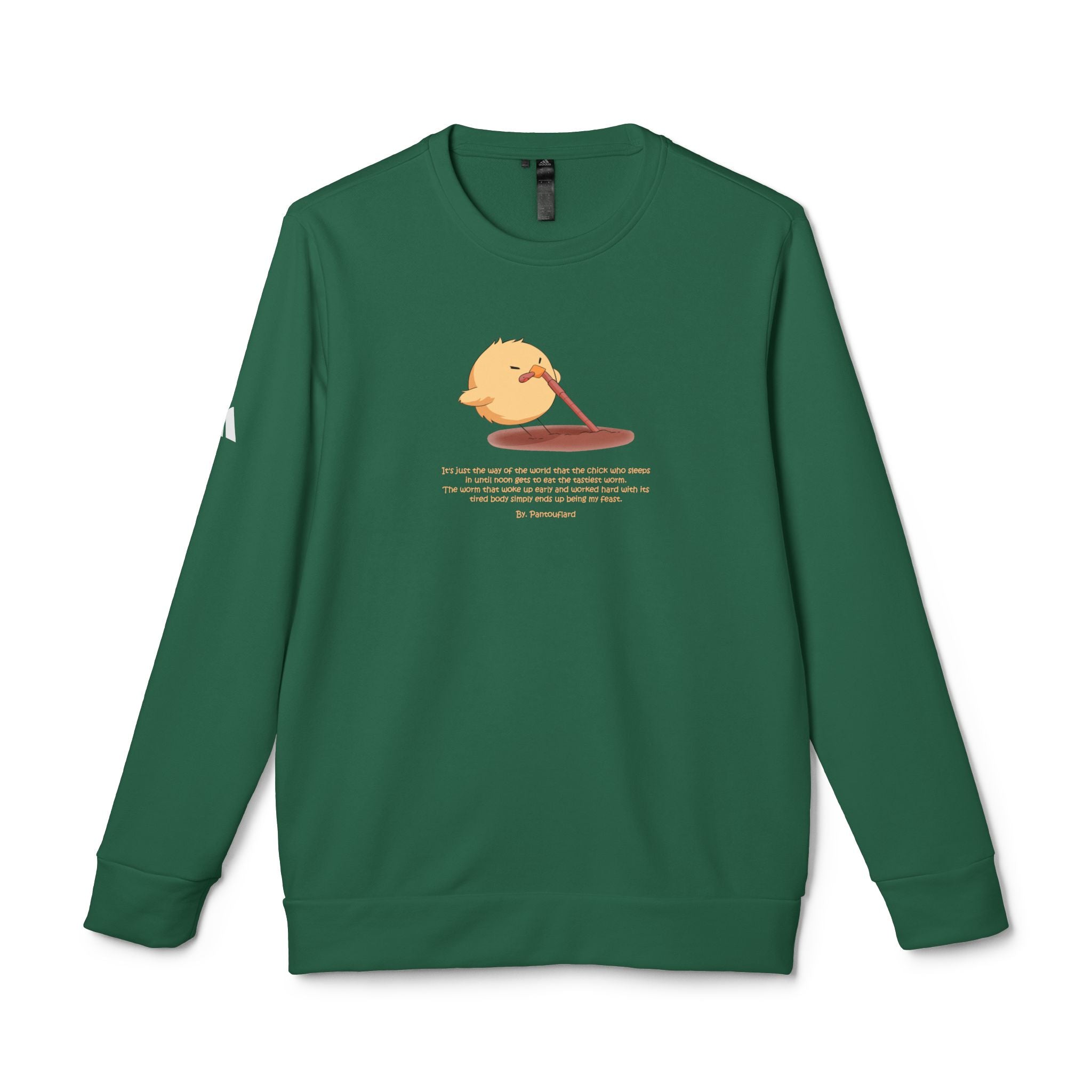 Adidas Crewneck Sweatshirt with Funny Graphic - "Early Bird Parody" Cute Chick Design - 8color Cotton Fleece Pullover - Unisex Streetwear