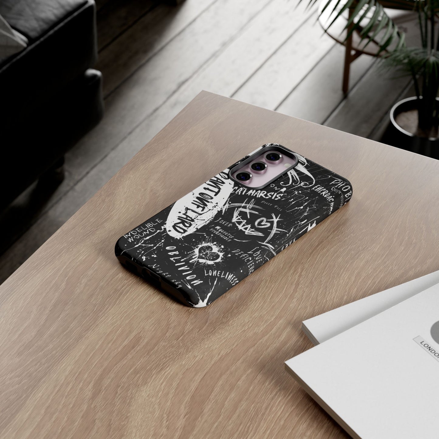 Fundas resistentes: funda atrevida para iPhone, Galaxy, Google Pixel, diseño de grafiti negro, estética urbana, regalo para amantes del arte, accesorios de teléfono modernos, estilo callejero