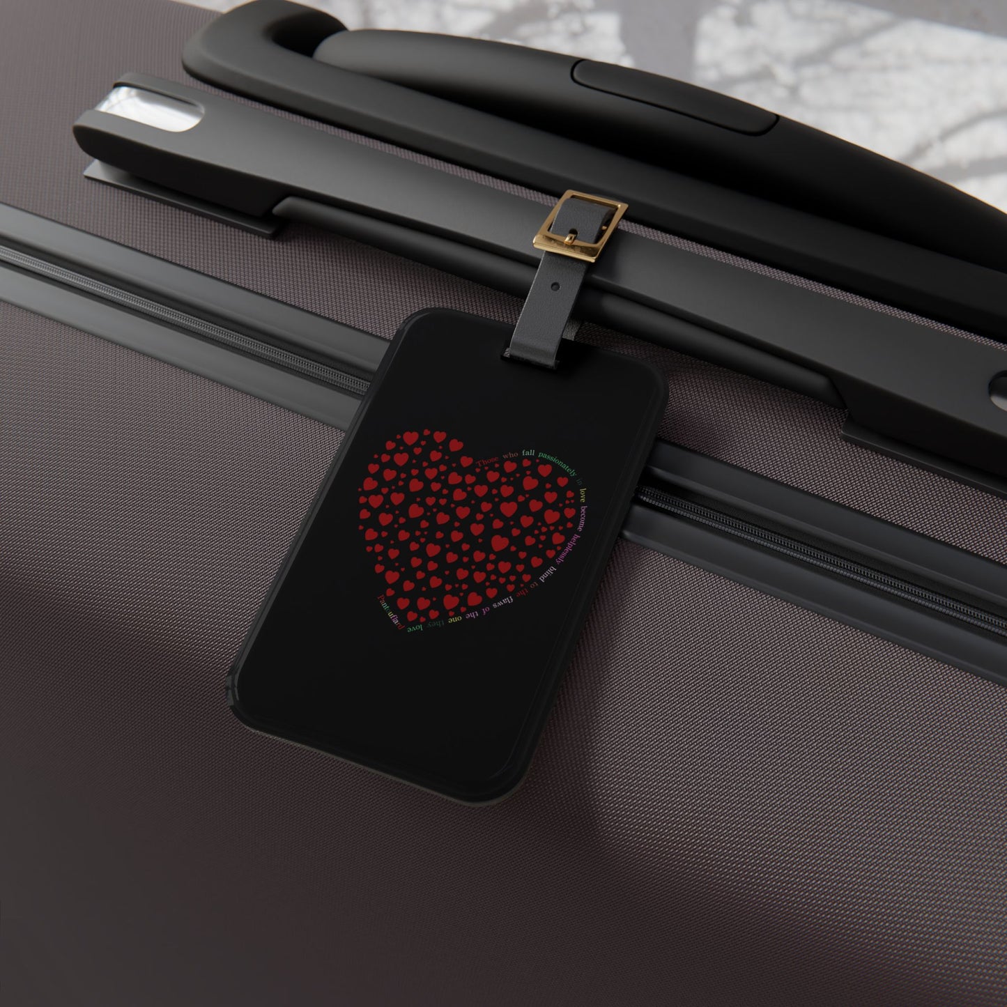 Red Heart Mosaic Luggage Tag, Personalized Travel Accessory, Unique Suitcase Identifier