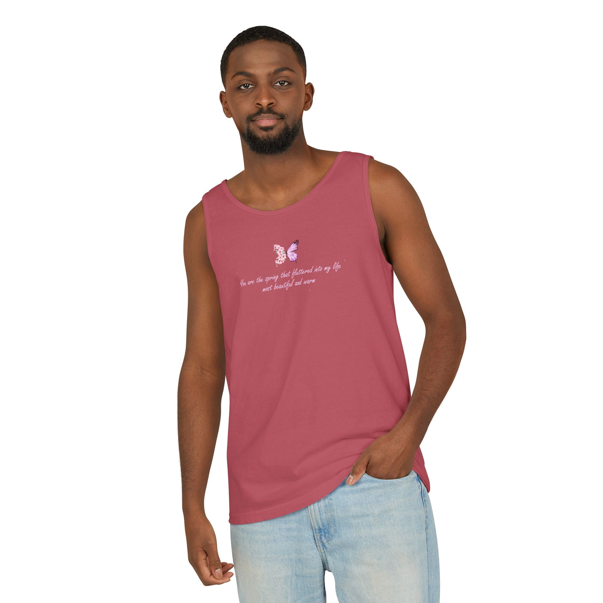 Unisex Navy Blue Floral Butterfly Spring Quote 100% Cotton Tank Top