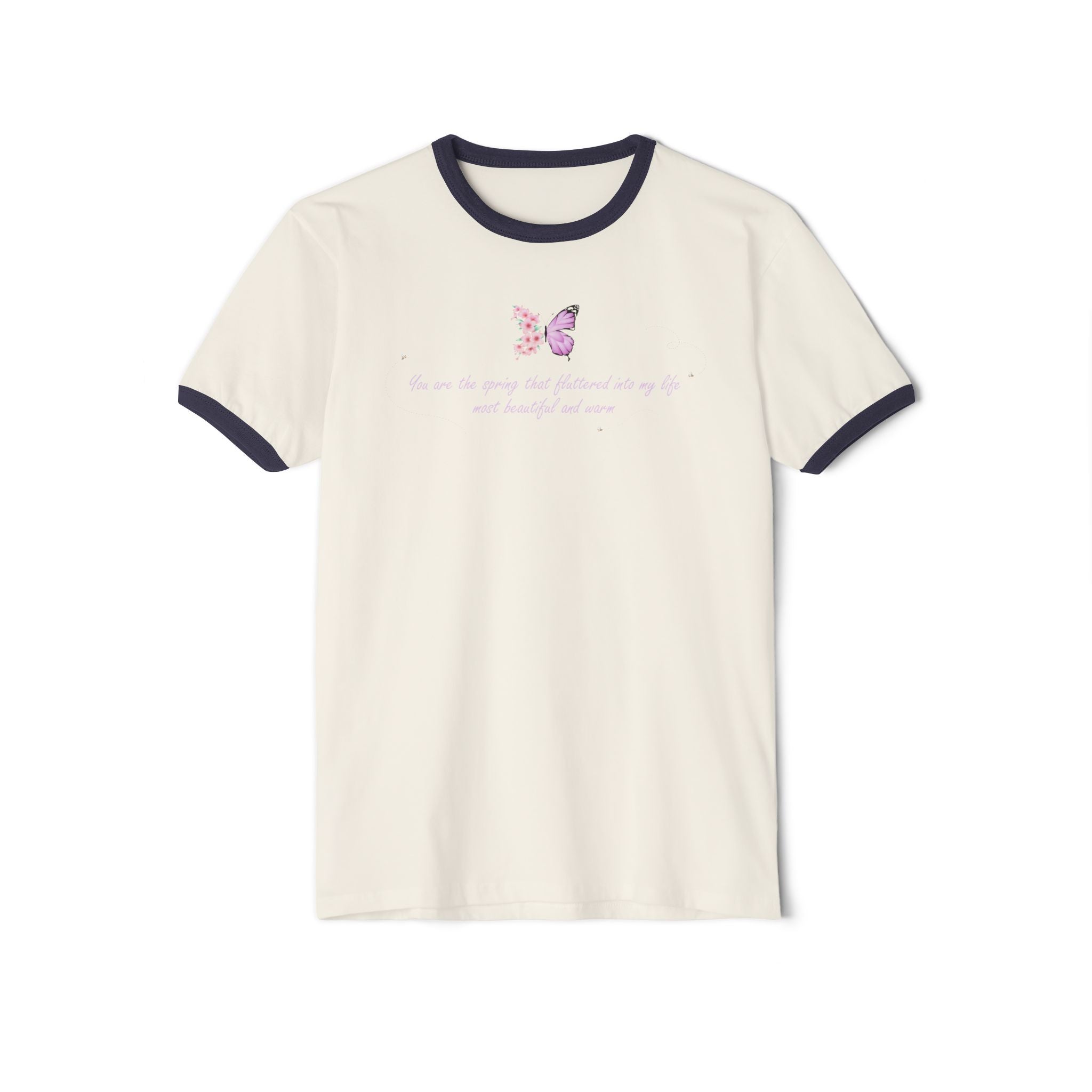 Unisex Natural Floral Butterfly Spring Quote 100% Cotton Ringer T-Shirt