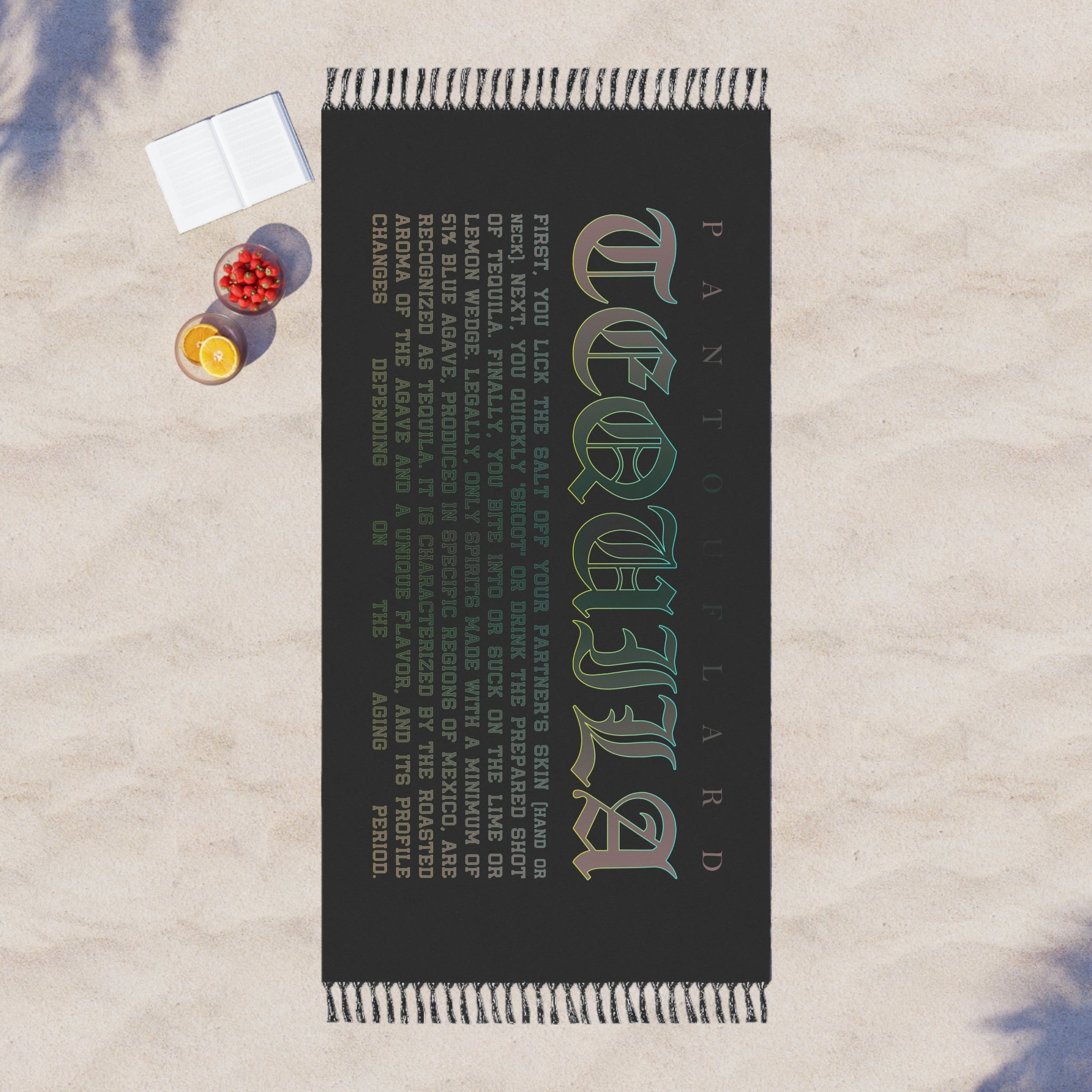 Black Tequila Quote Typography 100% Polyester Boho Beach Cloth
