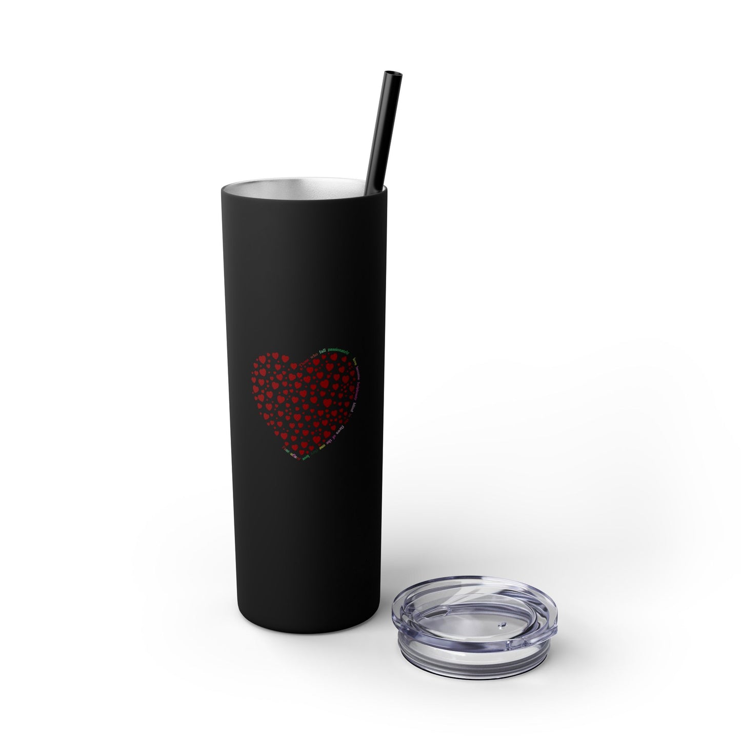 Red Heart Dot Skinny Tumbler | 20oz Reusable Travel Mug, Eco-Friendly Drinkware