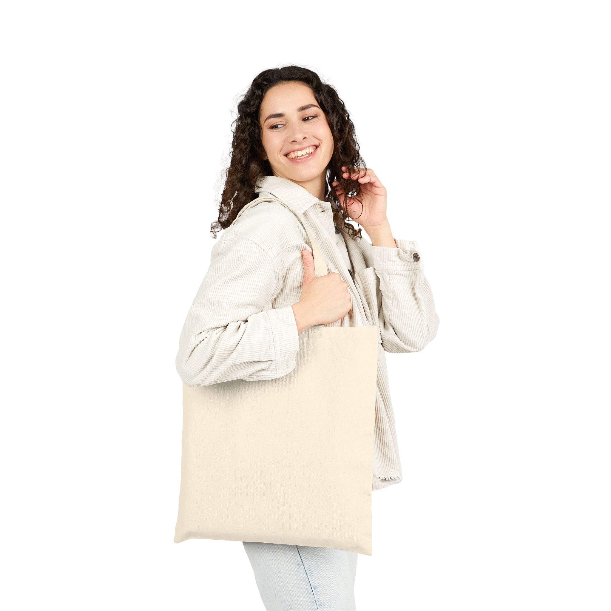 Horse Carriage Print Cotton Canvas Tote Bag Natural Color