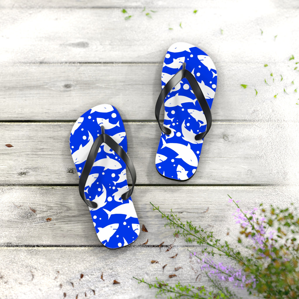 Unisex Royal Blue Shark Silhouette Pattern EVA Polyester Flip Flops