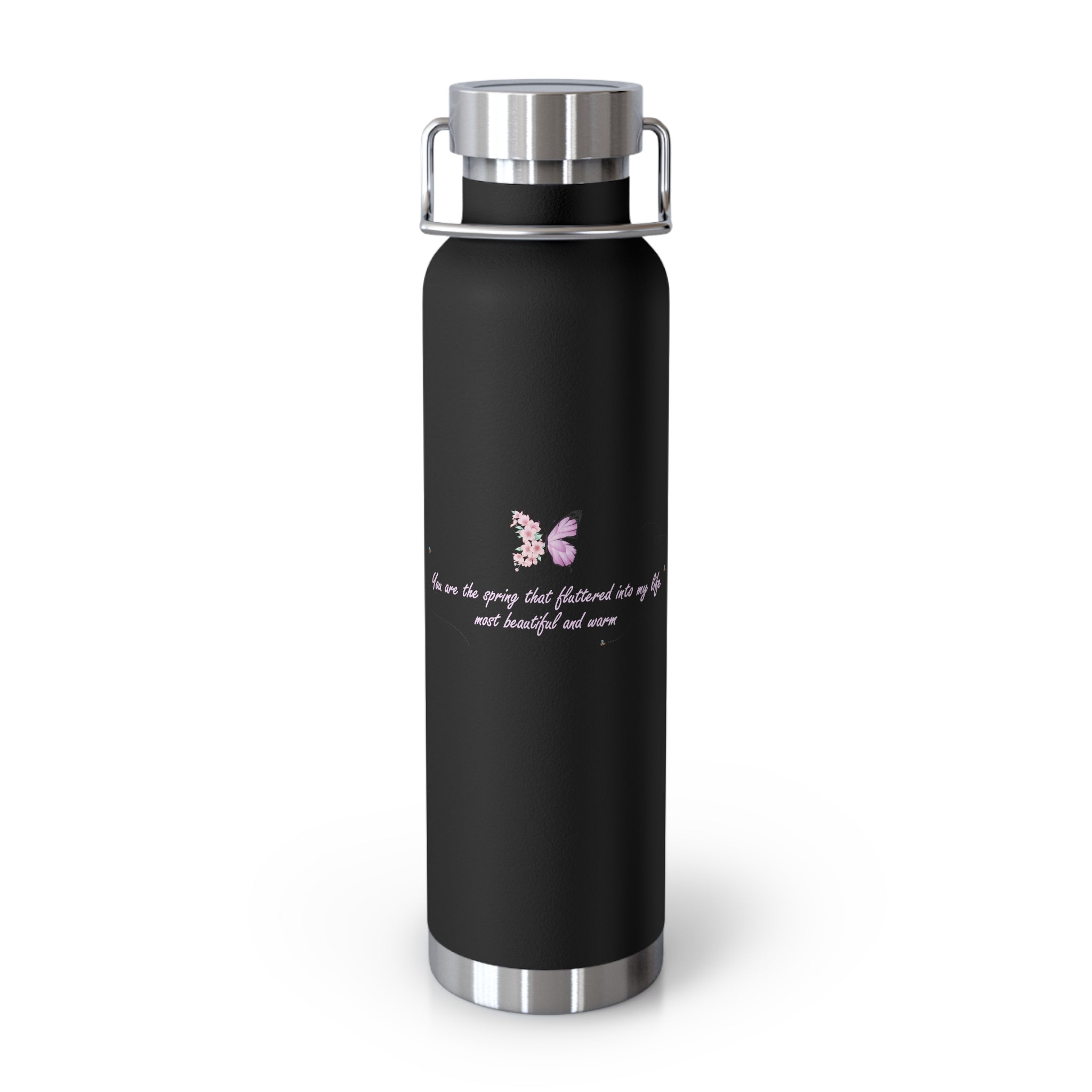 Navy Blue Romantic Floral Butterfly Quote 22oz Copper Vacuum Insulated Bottle