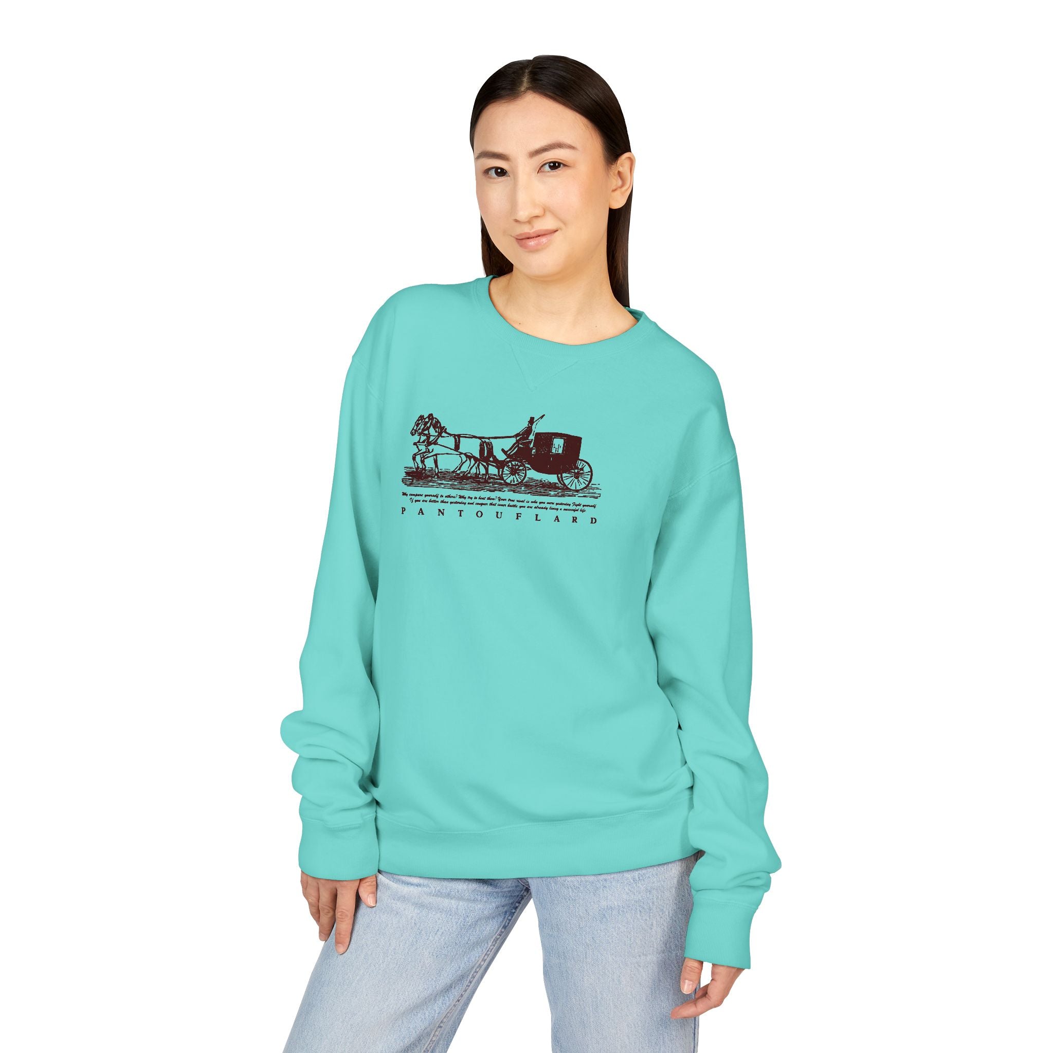 Old Money Equestrian Heritage Crewneck - The Nostalgic Journey I (Dark Academia Garment-Dyed Sweatshirt)