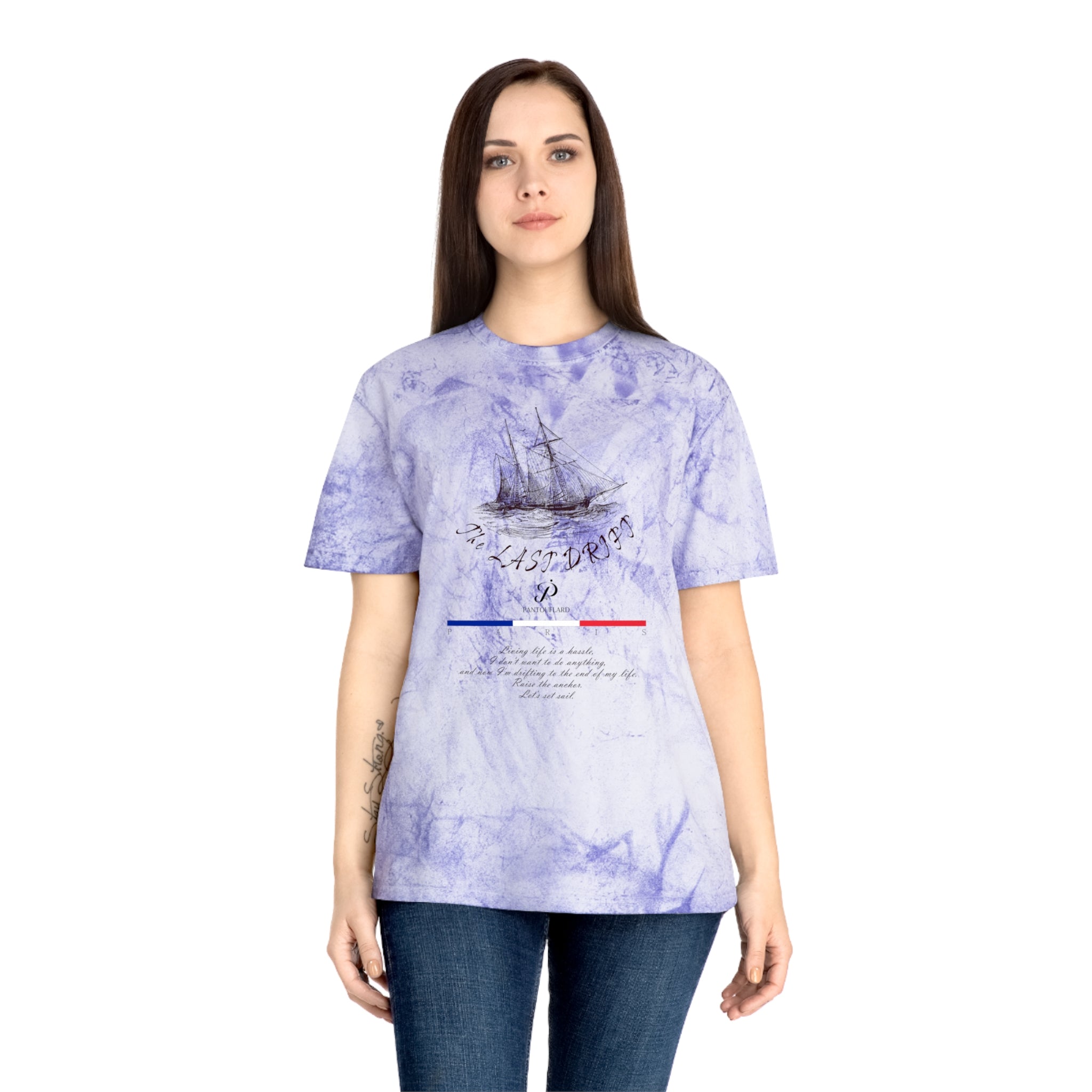 Unisex Grey Color Blast Vintage Ship Graphic 100% Cotton T-Shirt