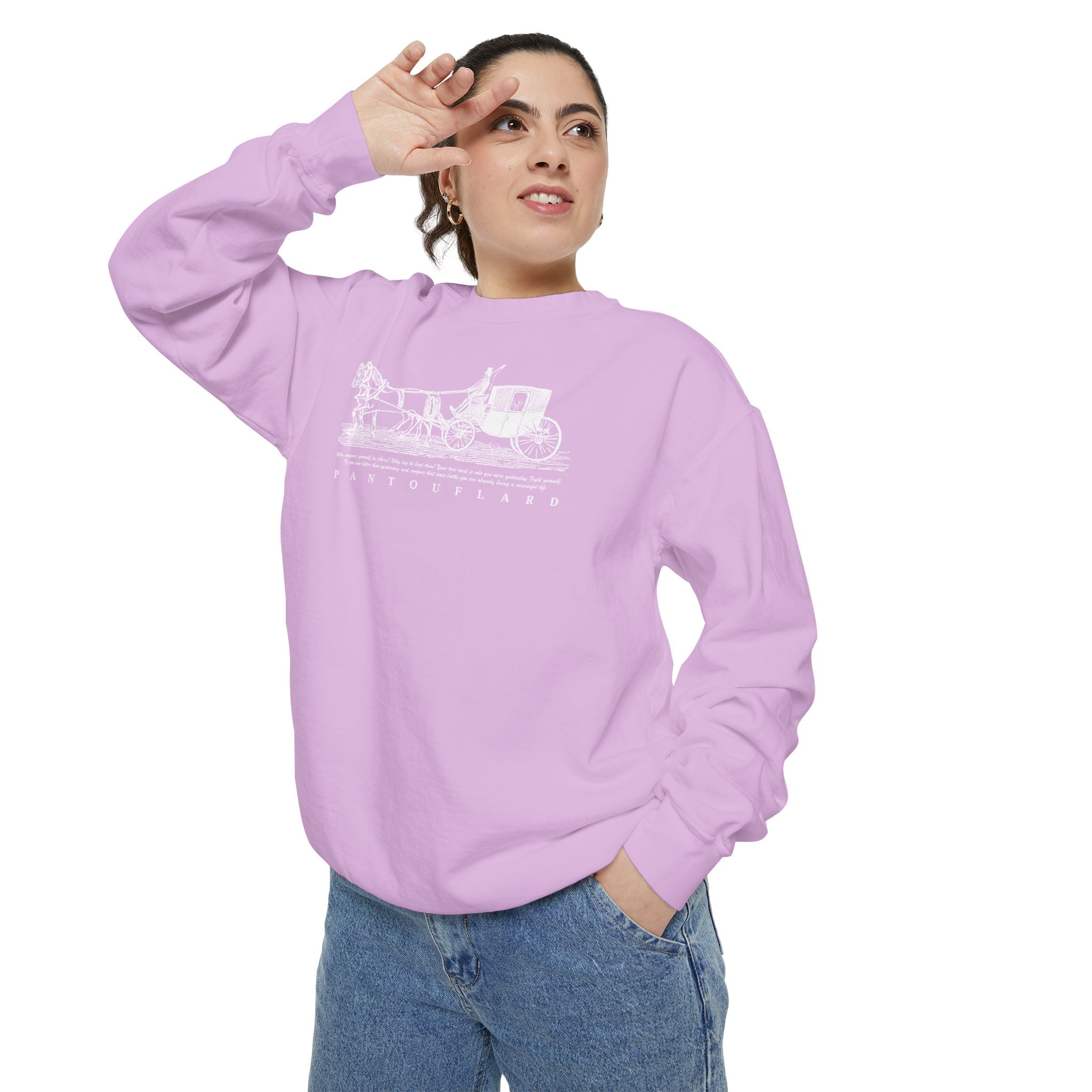 Unisex Navy Vintage Carriage Graphic Cotton Blend Sweatshirt