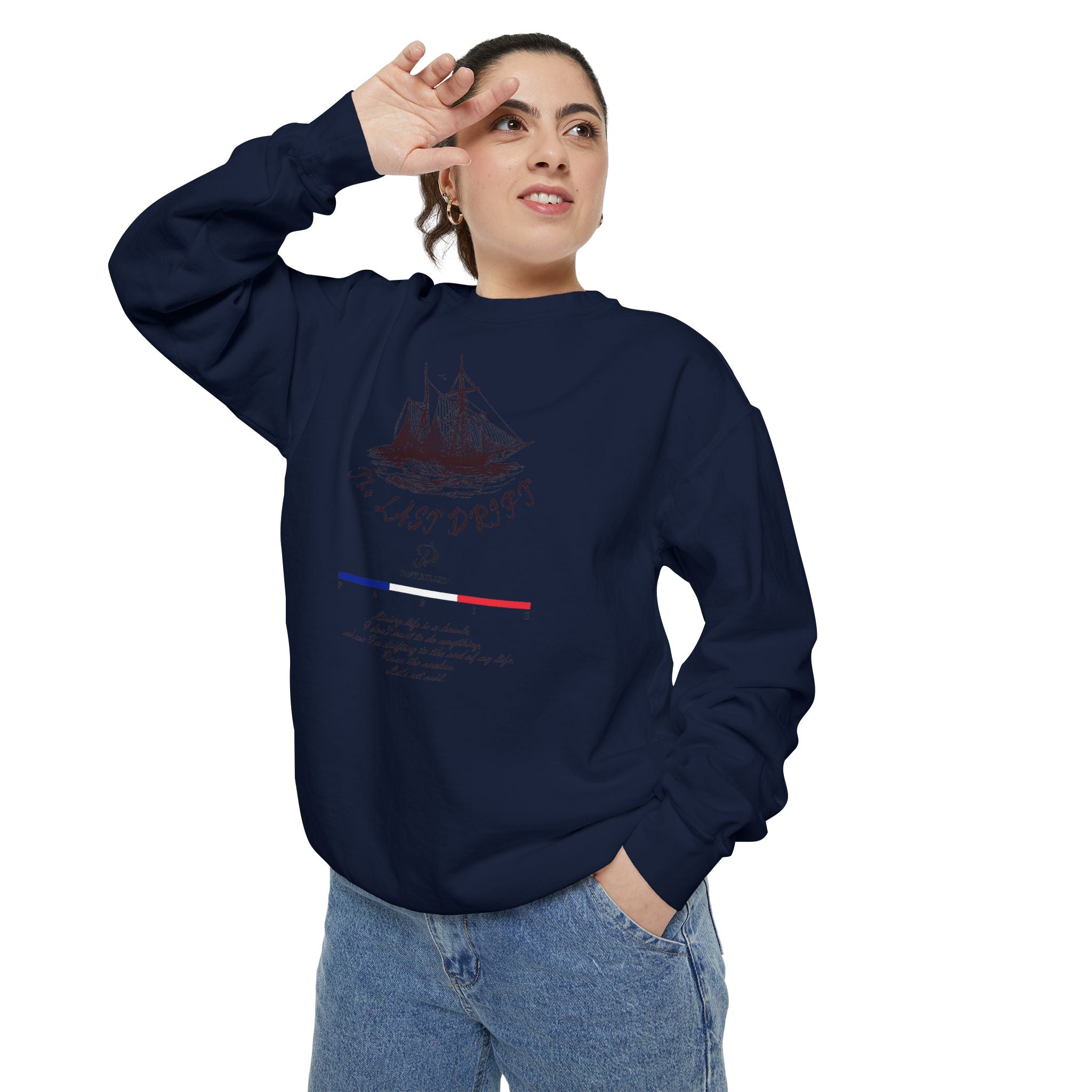 Unisex White Vintage Ship Graphic Cotton Blend Sweatshirt
