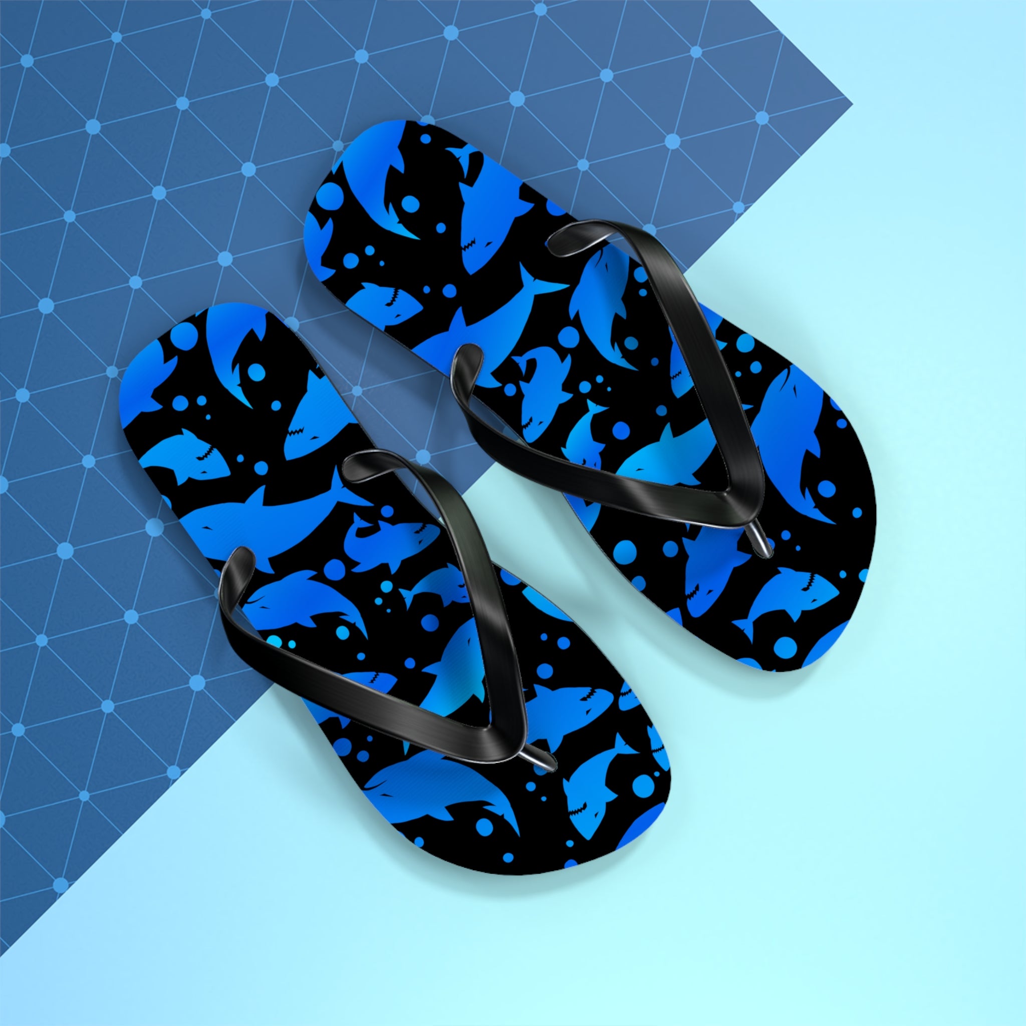 Men's/Women's Blue and Black Shark Print Flip Flops - Graphic Thong Sandals