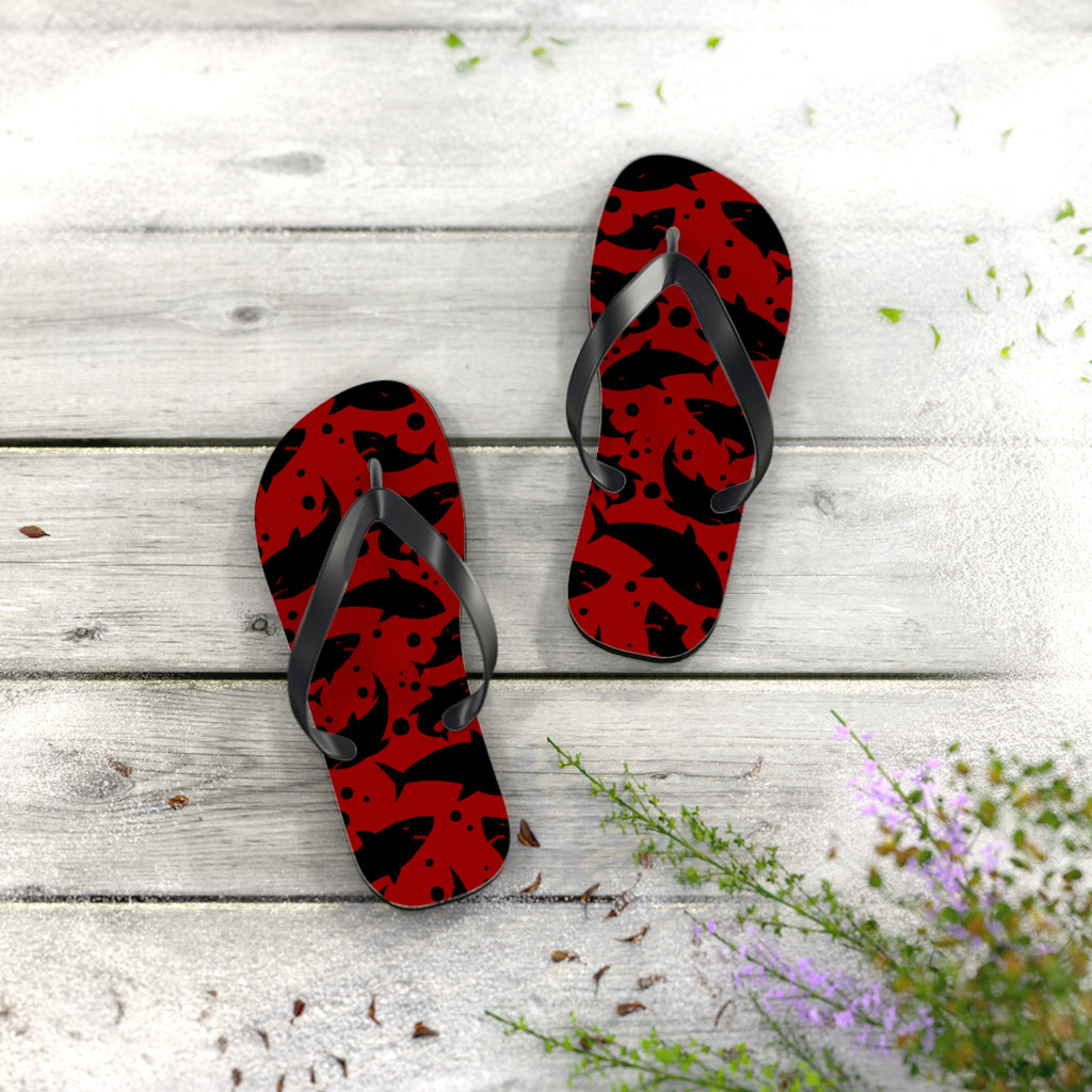 Unisex Red Black Shark Silhouette Pattern EVA Polyester Flip Flops