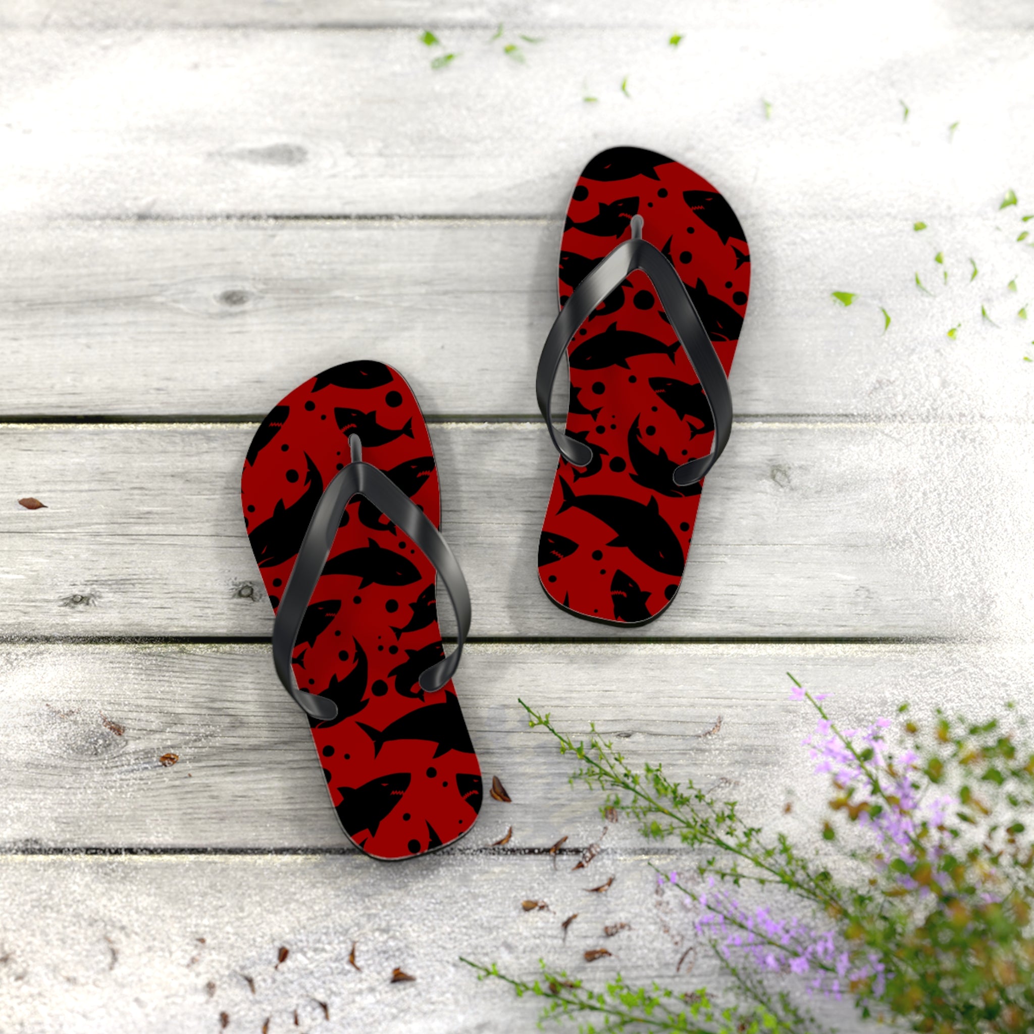 Unisex Red Black Shark Silhouette Pattern EVA Polyester Flip Flops