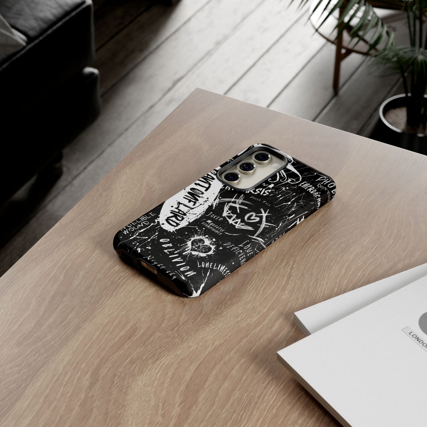 Fundas resistentes: funda atrevida para iPhone, Galaxy, Google Pixel, diseño de grafiti negro, estética urbana, regalo para amantes del arte, accesorios de teléfono modernos, estilo callejero