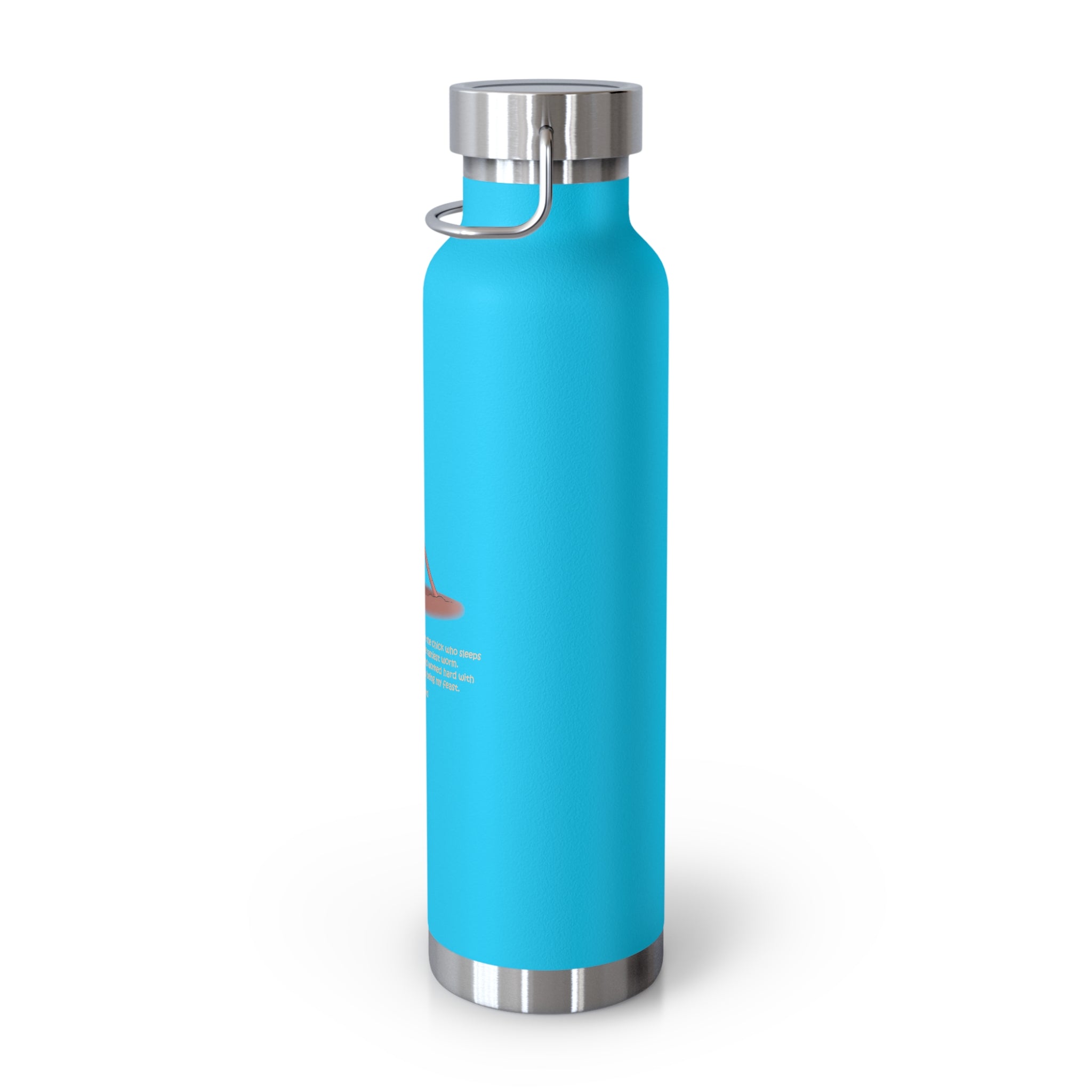 Navy Blue Cute Chick Pulling Worm Quote 22oz Copper Vacuum Insulated Bottle