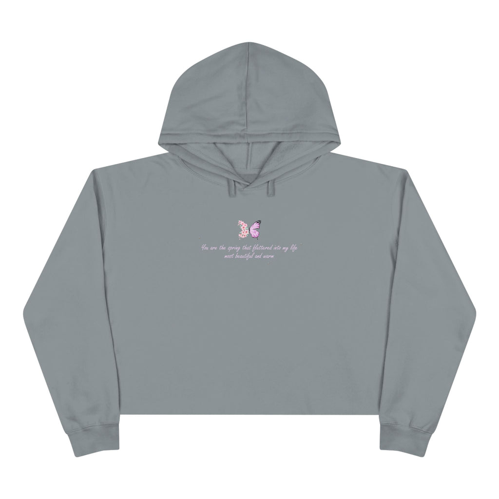 Women's Peach Floral Butterfly Spring Quote Cotton Blend Crop Hoodie