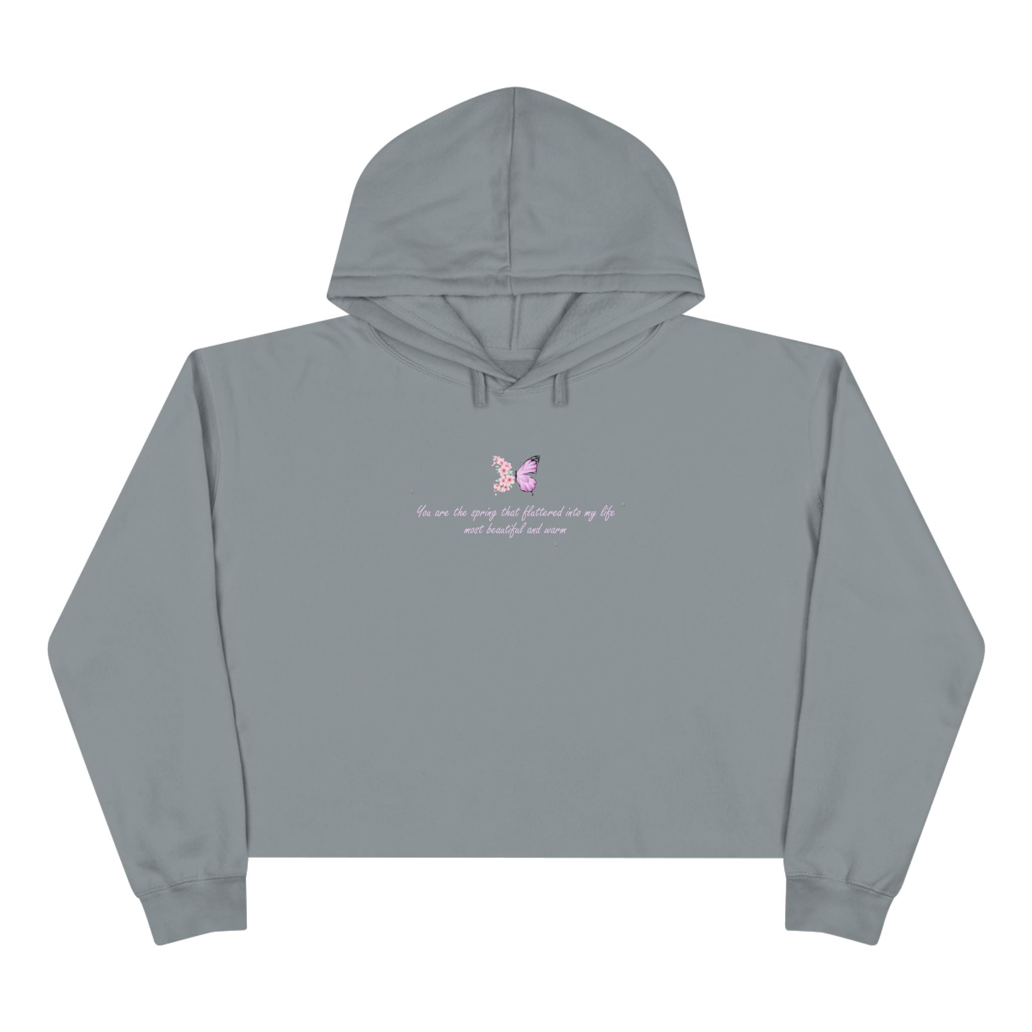 Women's Peach Floral Butterfly Spring Quote Cotton Blend Crop Hoodie