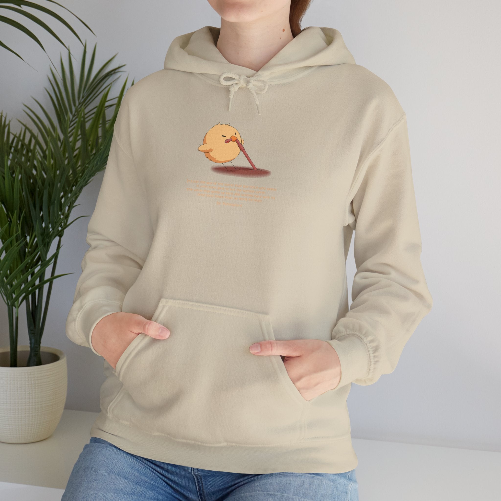 Kitsch Kawaii Chick & Worm Graphic Hoodie - The Quiet Victory (Aesthetic Streetwear Fleece)