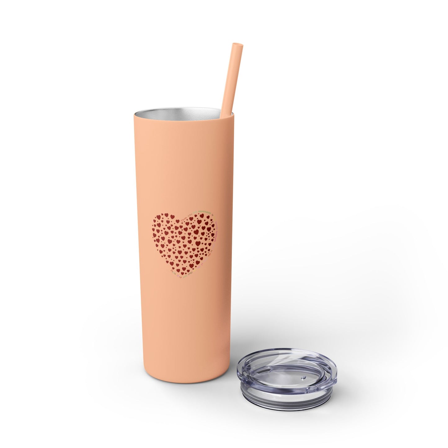 Red Heart Dot Skinny Tumbler | 20oz Reusable Travel Mug, Eco-Friendly Drinkware