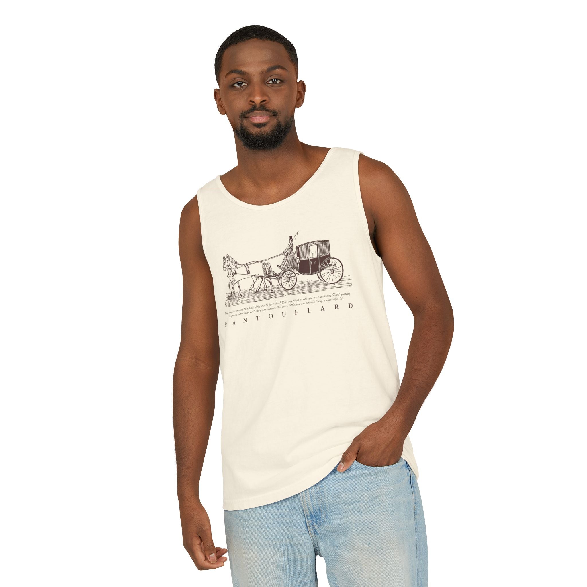 Unisex Brick Red Pantouflard Carriage Cotton Garment-Dyed Tank Top