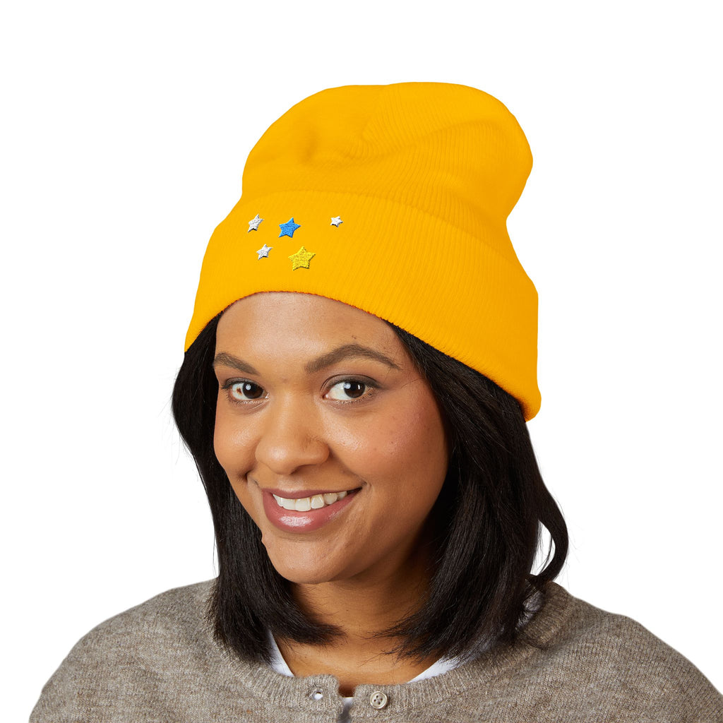 Unisex Cassiopeia Star Embroidered Acrylic Cuffed Beanie