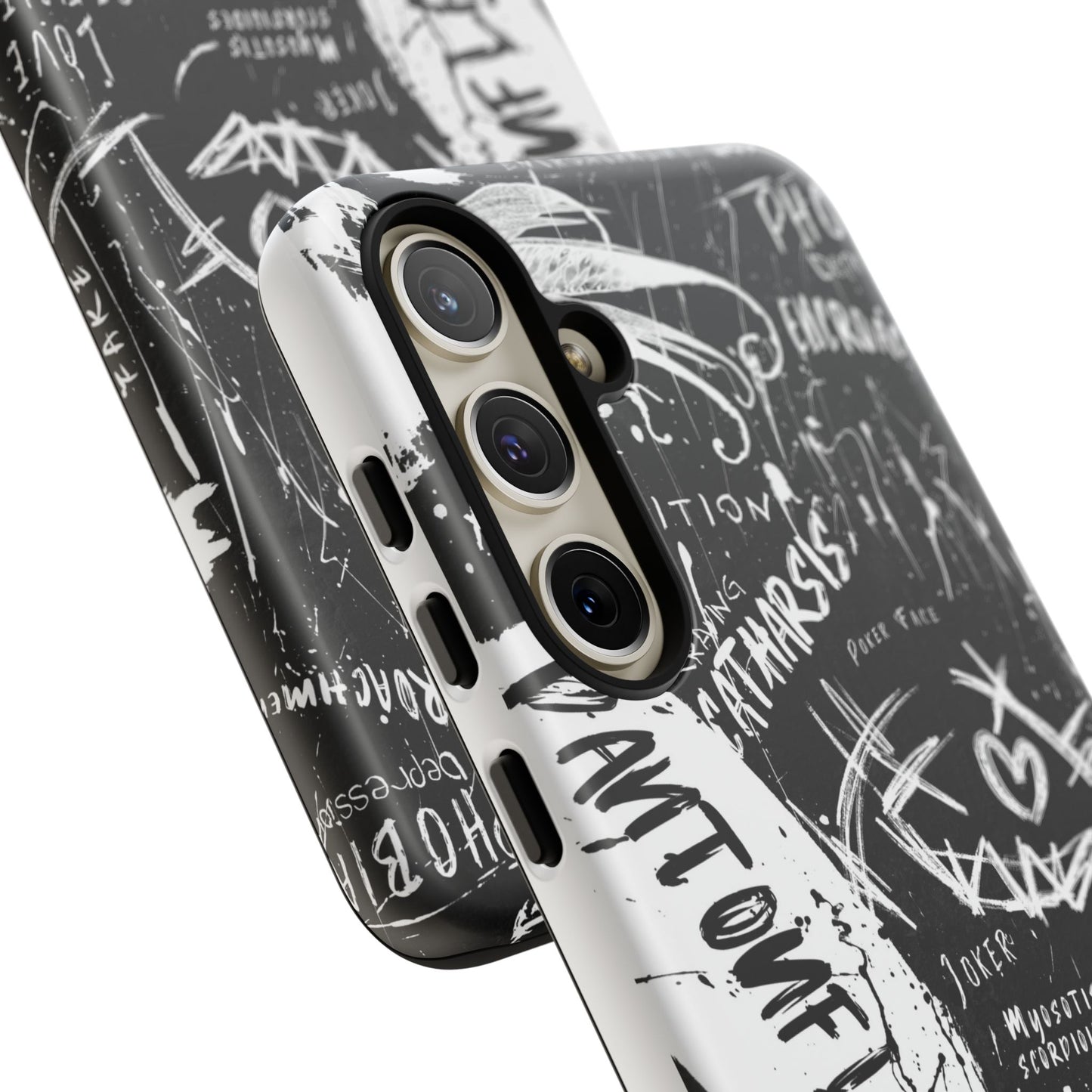Fundas resistentes: funda atrevida para iPhone, Galaxy, Google Pixel, diseño de grafiti negro, estética urbana, regalo para amantes del arte, accesorios de teléfono modernos, estilo callejero