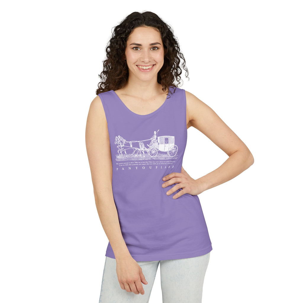 Unisex Black Pantouflard Carriage Cotton Garment-Dyed Tank Top