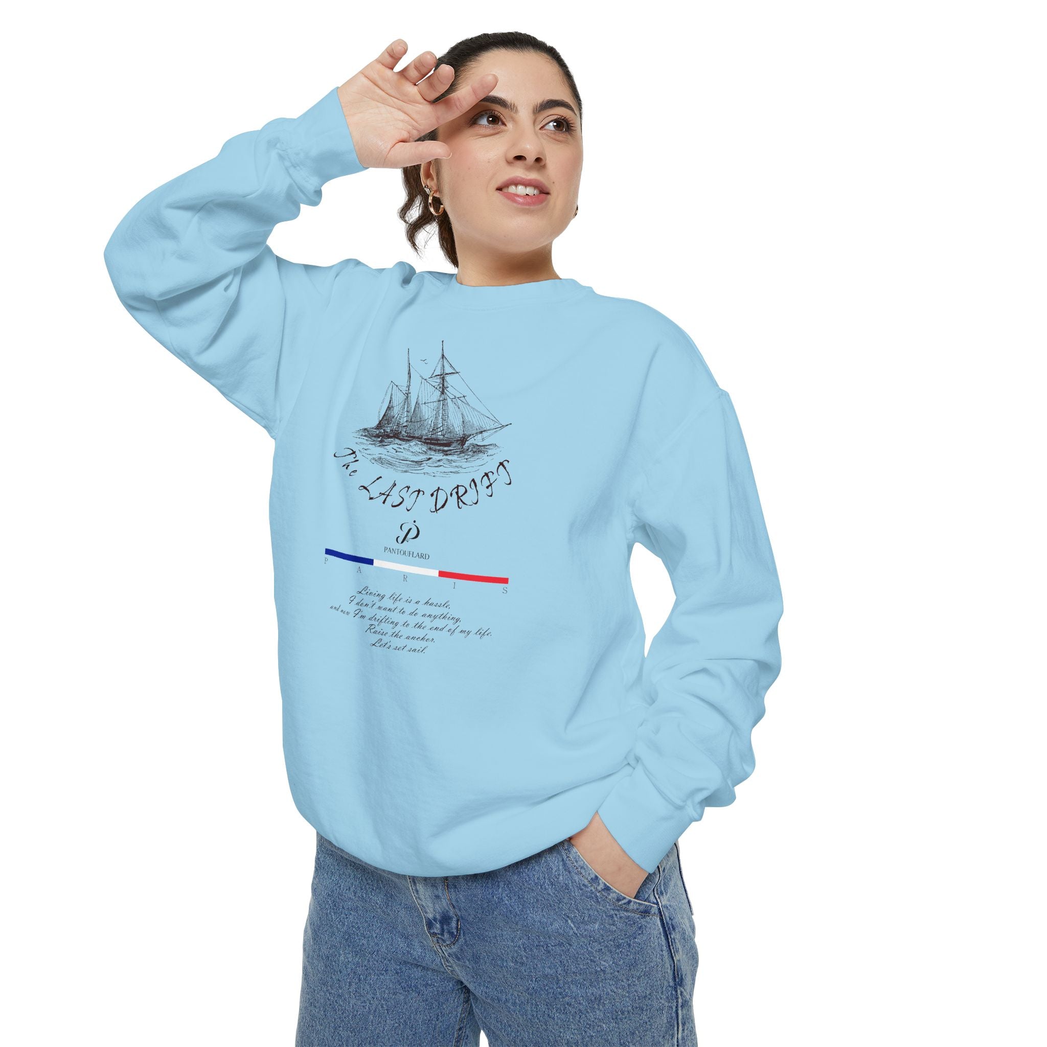Unisex White Vintage Ship Graphic Cotton Blend Sweatshirt