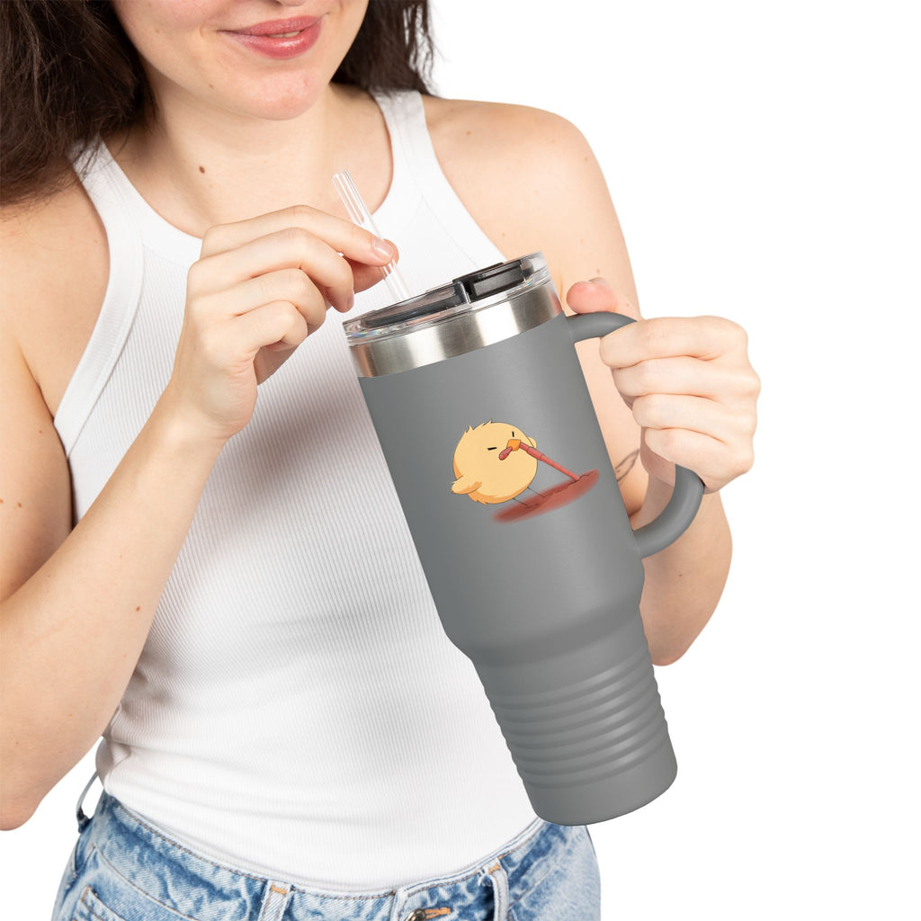 Black Cute Chick Pulling Worm 40oz Stainless Steel Insulated Travel Mug