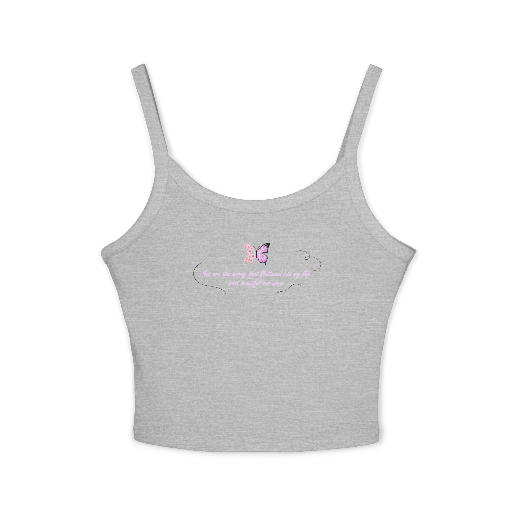Women's Pink Floral Butterfly Spring Quote Cotton Blend Spaghetti Strap Tank Top